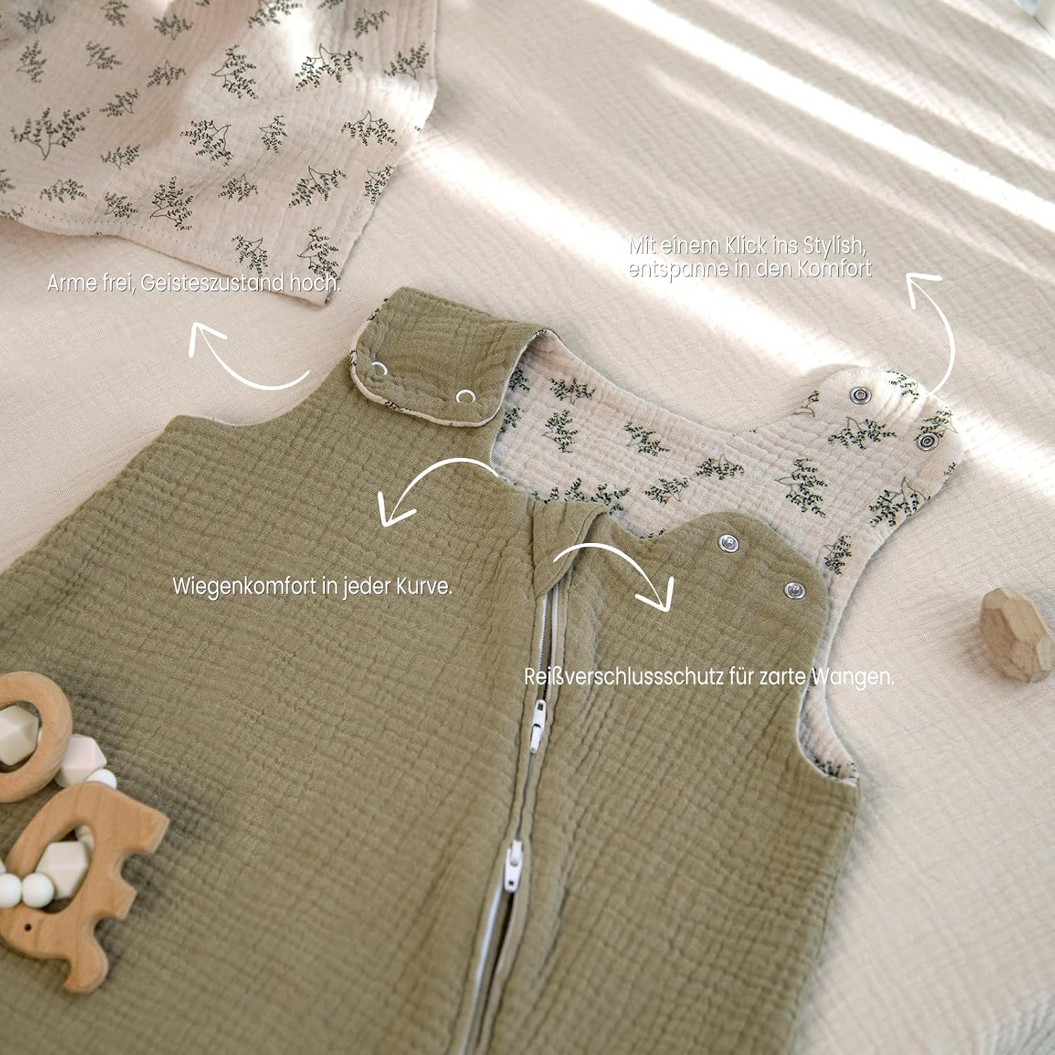 Thumbnail 6 de lulumoon Baby-Schlafsack (3–9 Monate) aus Musselin – doppellagig, Baumwolle, TOG 0,7, YKK-Reißverschluss