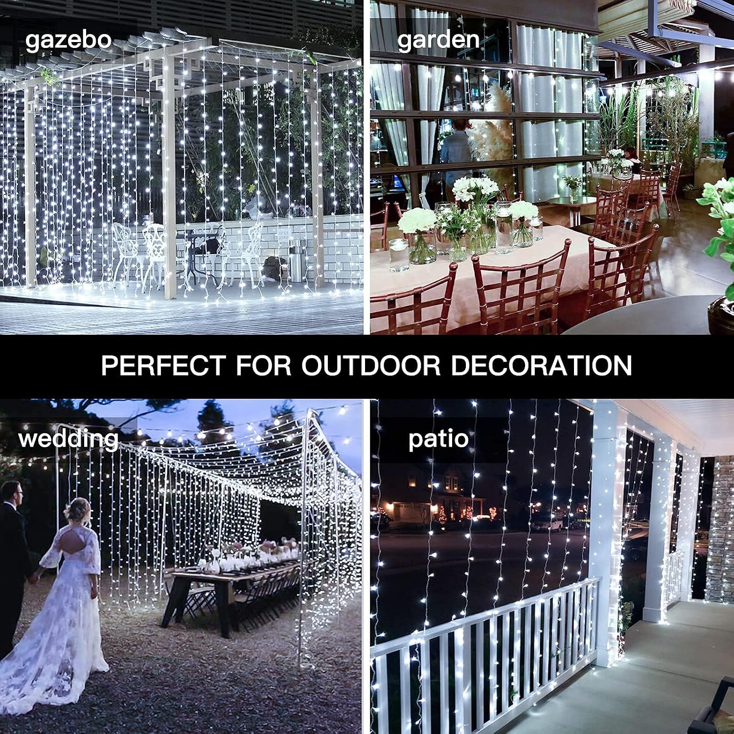 Detalle de Ollny Curtain Fairy Lights (300 LED, 3m x 3m waterfall) – mains powered with remote, timer & 8 modes