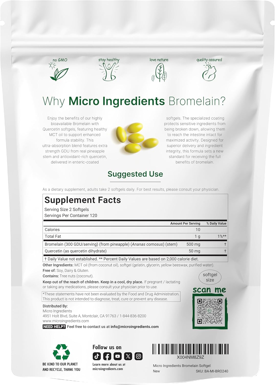 Detalle 2 de Micro Ingredients Bromelain Supplement, 240 Softgels