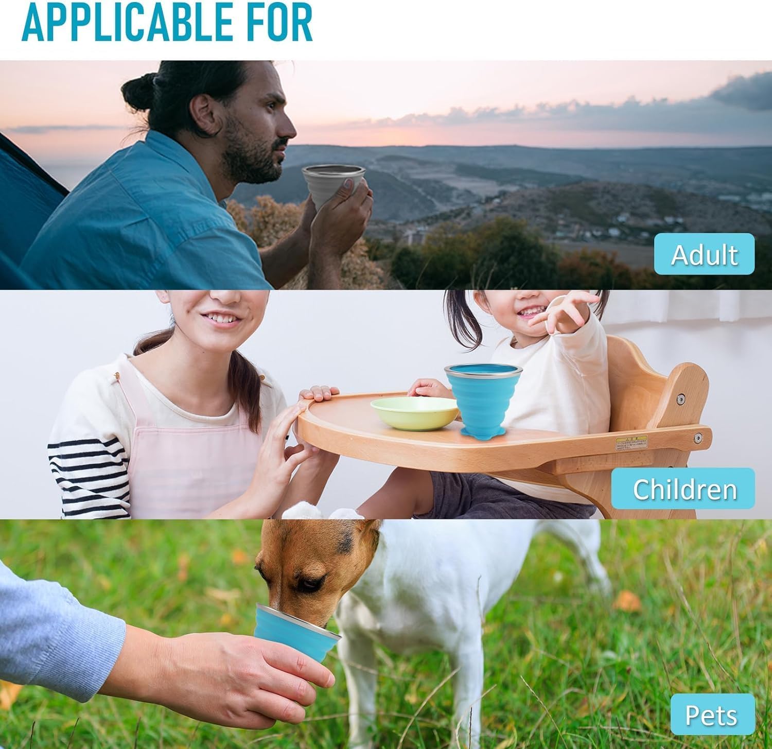 Detalle 2 de ddLUCK Silicone Foldable Cup (2 Pack) BPA Free Collapsible Travel Mugs with Sealing Lid
