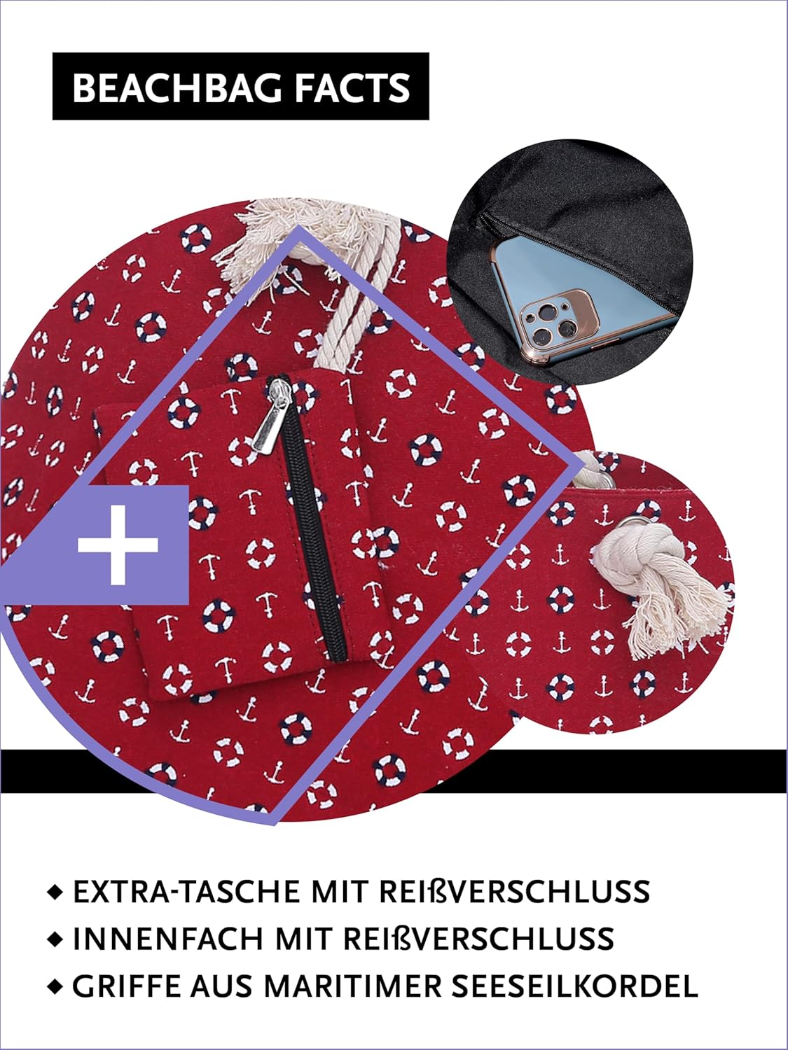 Thumbnail 2 de DonDon Strandtasche XXL mit Reißverschluss – Umhängetasche Damen, Shopper Beachbag mit Schulterriemen