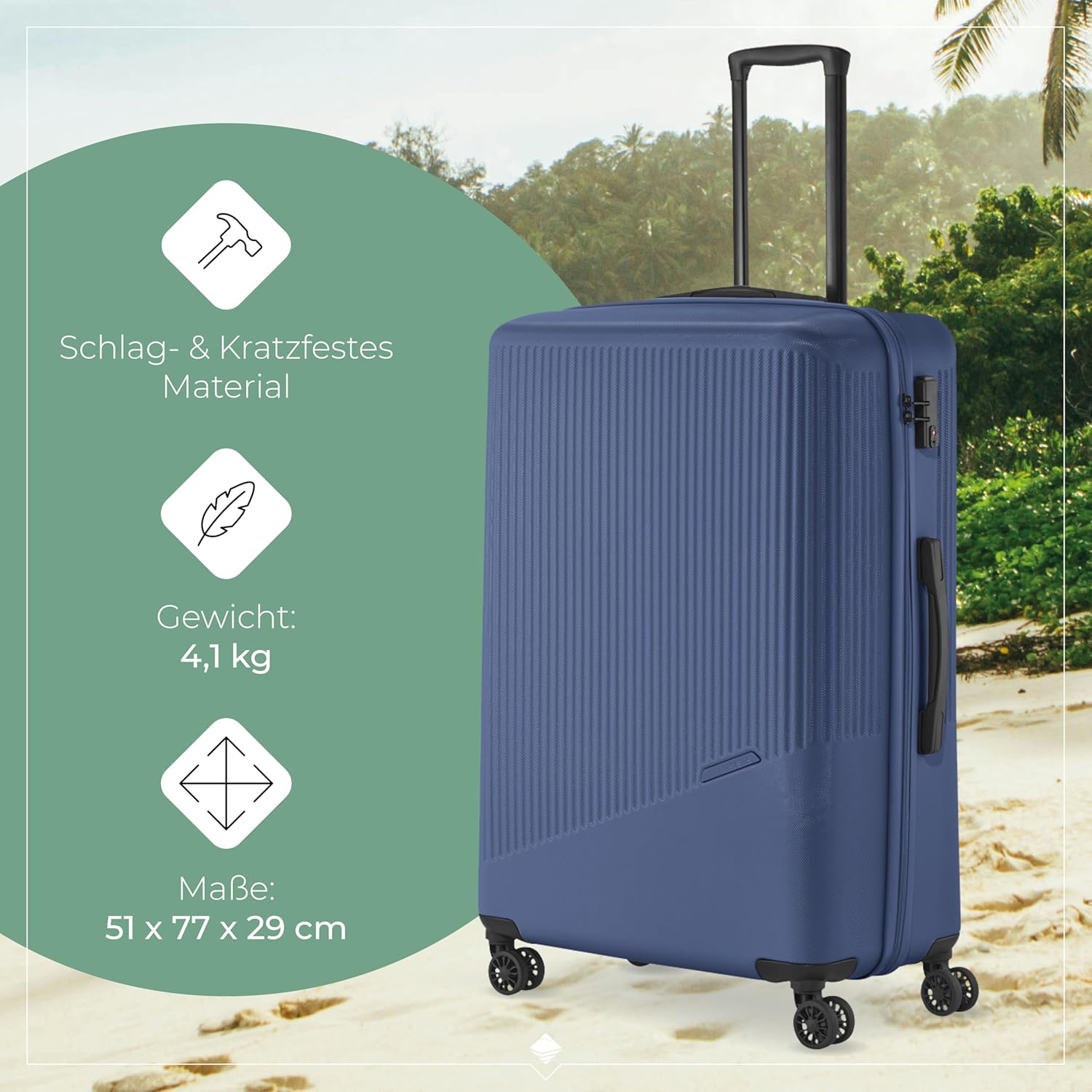Detalle de Travelite 4-Rad Hartschalenkoffer groß 96 Liter Bali ABS mit TSA Schloss – 77 cm