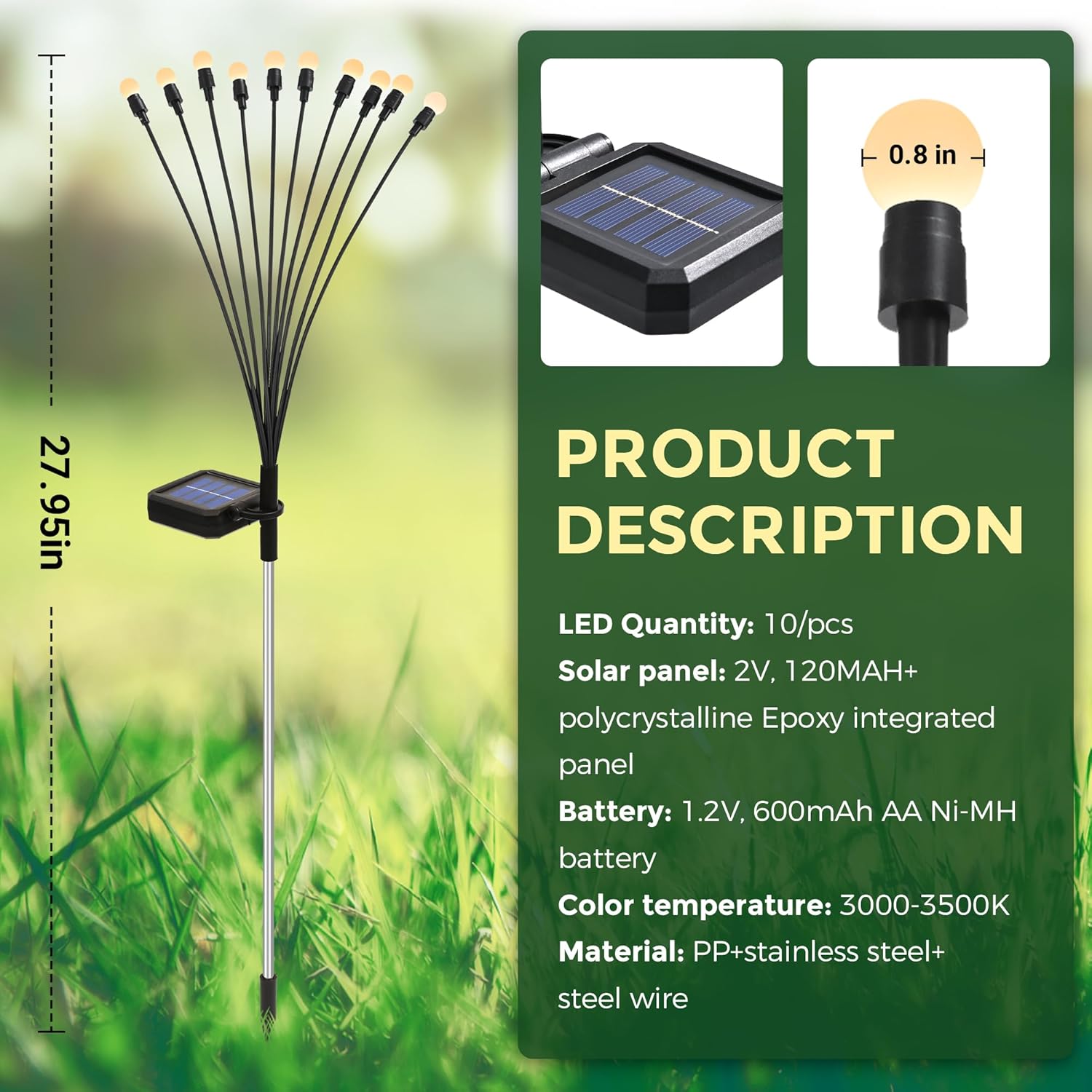 Thumbnail 4 de PATIOPIA Solar Firefly Garden Lights (40 LEDs) – Waterproof Wind-Dance Path Lights, 4 Pack, Warm White