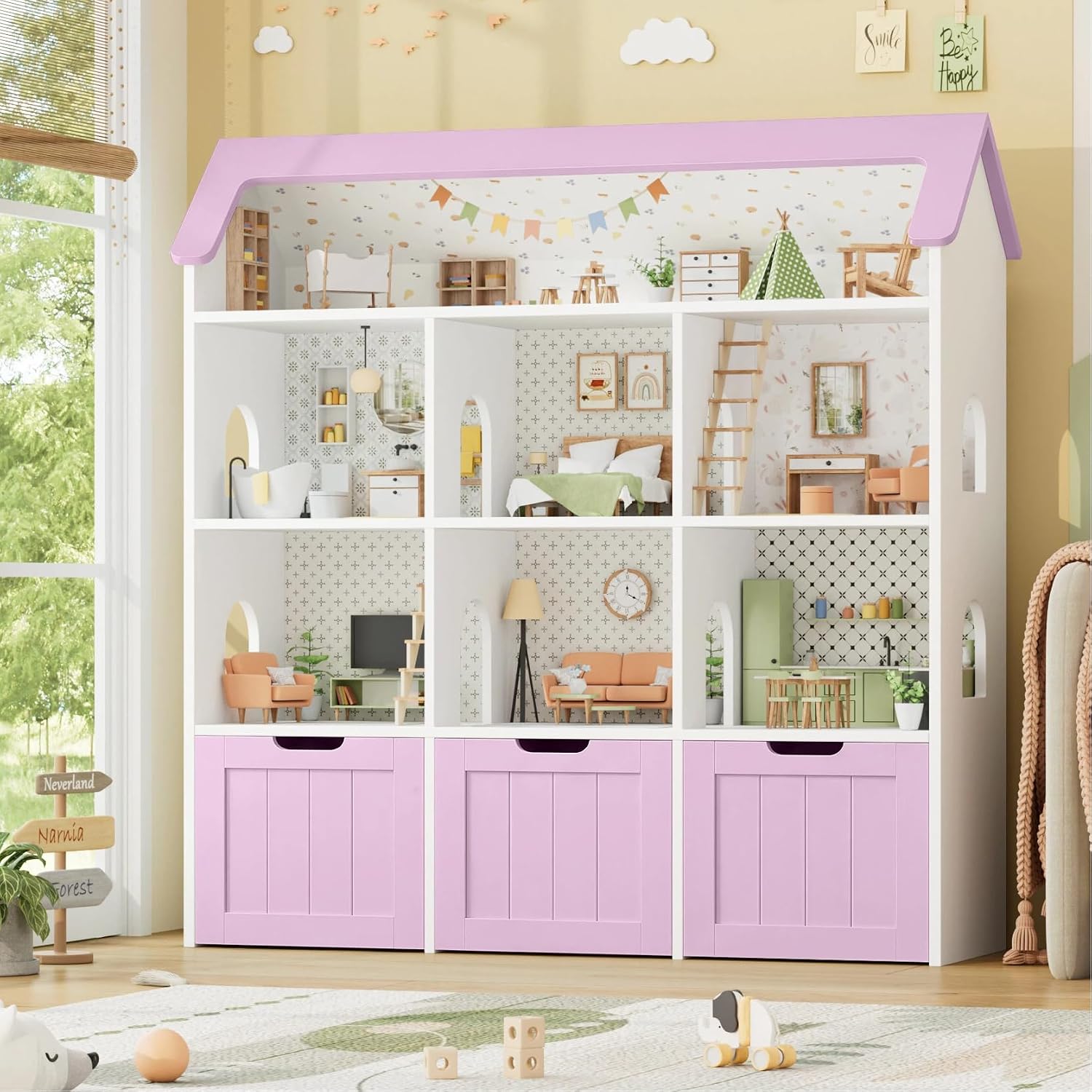 Detalle de FOREHILL M169 House-Shaped Kids’ Storage Unit, 7 Compartments, 3 Drawers