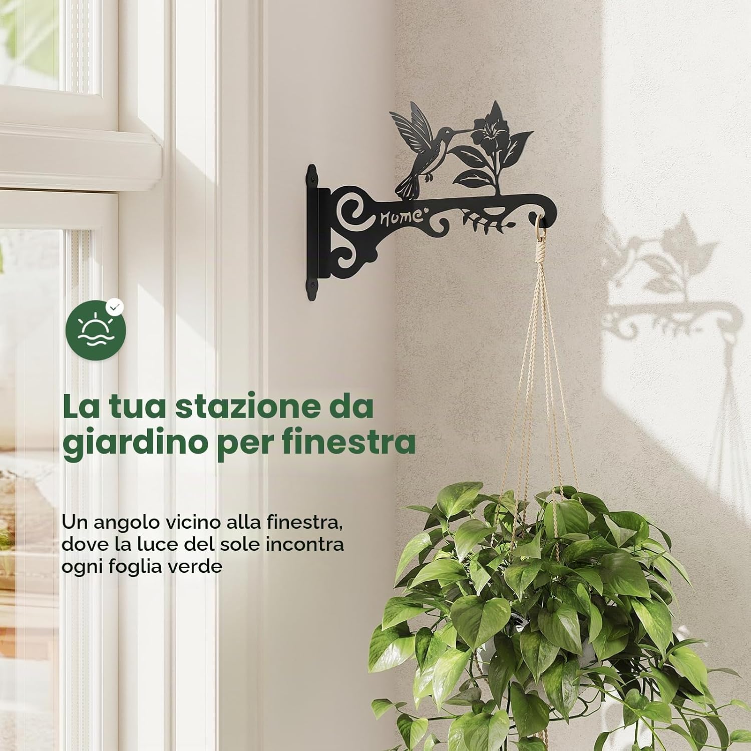 Detalle de Bamworld Staffa da parete per piante – confezione da 2 pezzi, supporto decorativo con motivo colibrì