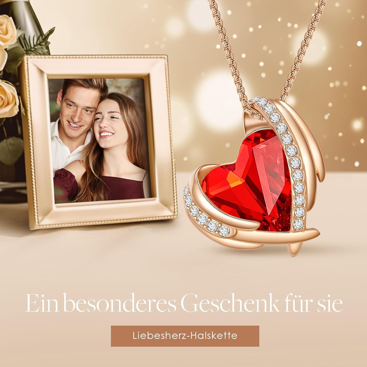 Thumbnail 4 de CDE Collana Delle Donna Cuore in Oro Rosa con Cristallo a Cuore — regalo elegante e versatile