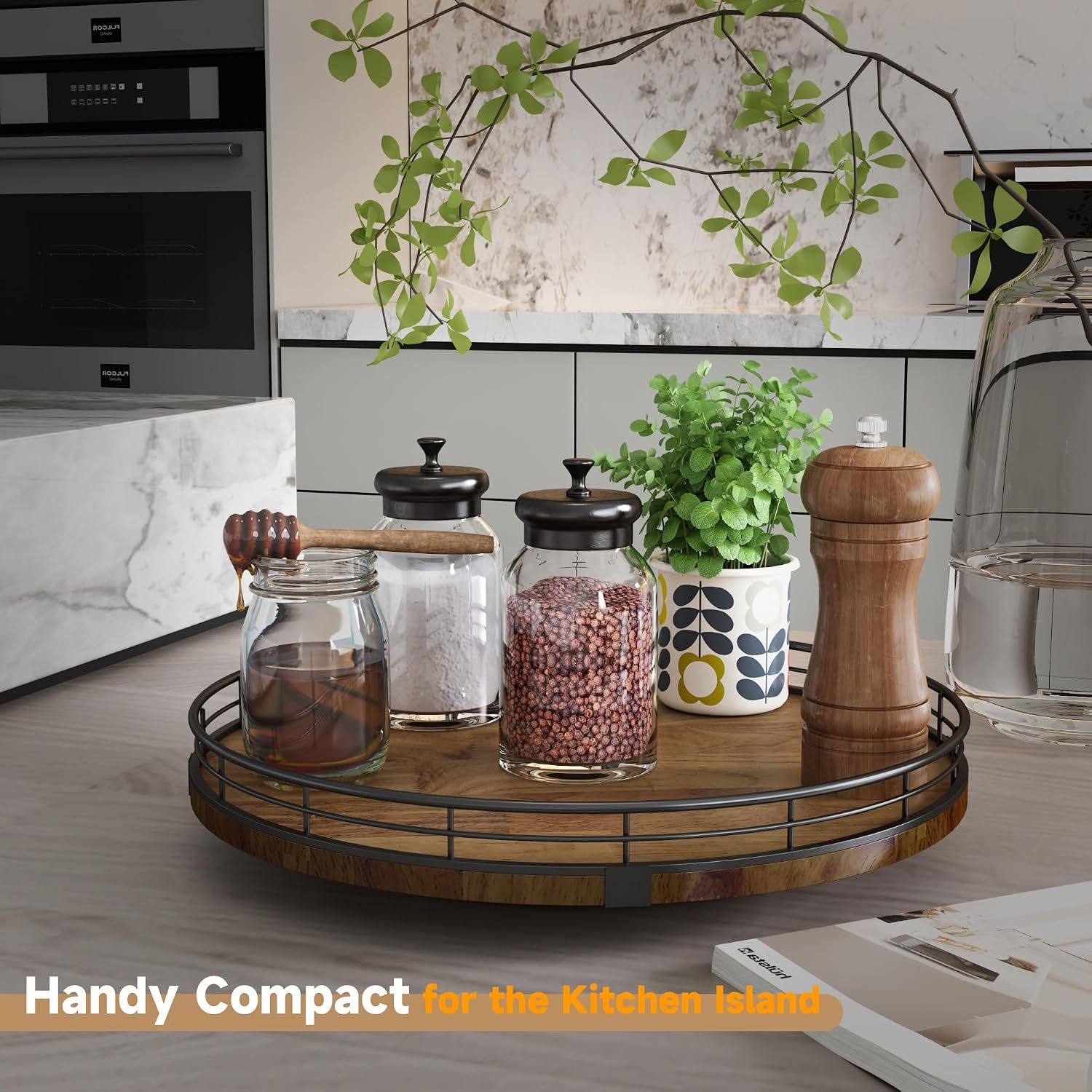 Thumbnail 1 de AMH Farmhouse Oak 12" Lazy Susan Turntable Organizer (Round Wooden Organizer & Storage)
