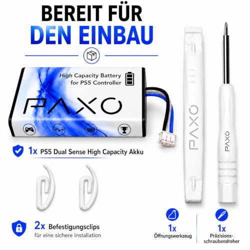 Detalle de PAXO Akku für PS5 DualSense Controller – 2600 mAh, 9500 mWh, +66% Spielzeit inklusive Werkzeug & Video-Anleitung