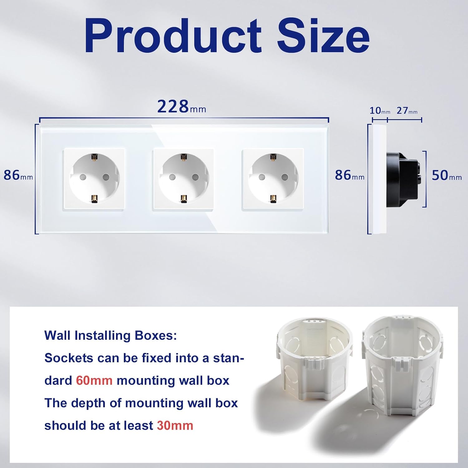 Detalle 2 de BSEED Enchufe de Pared Cristal 228mm 3 tomas
