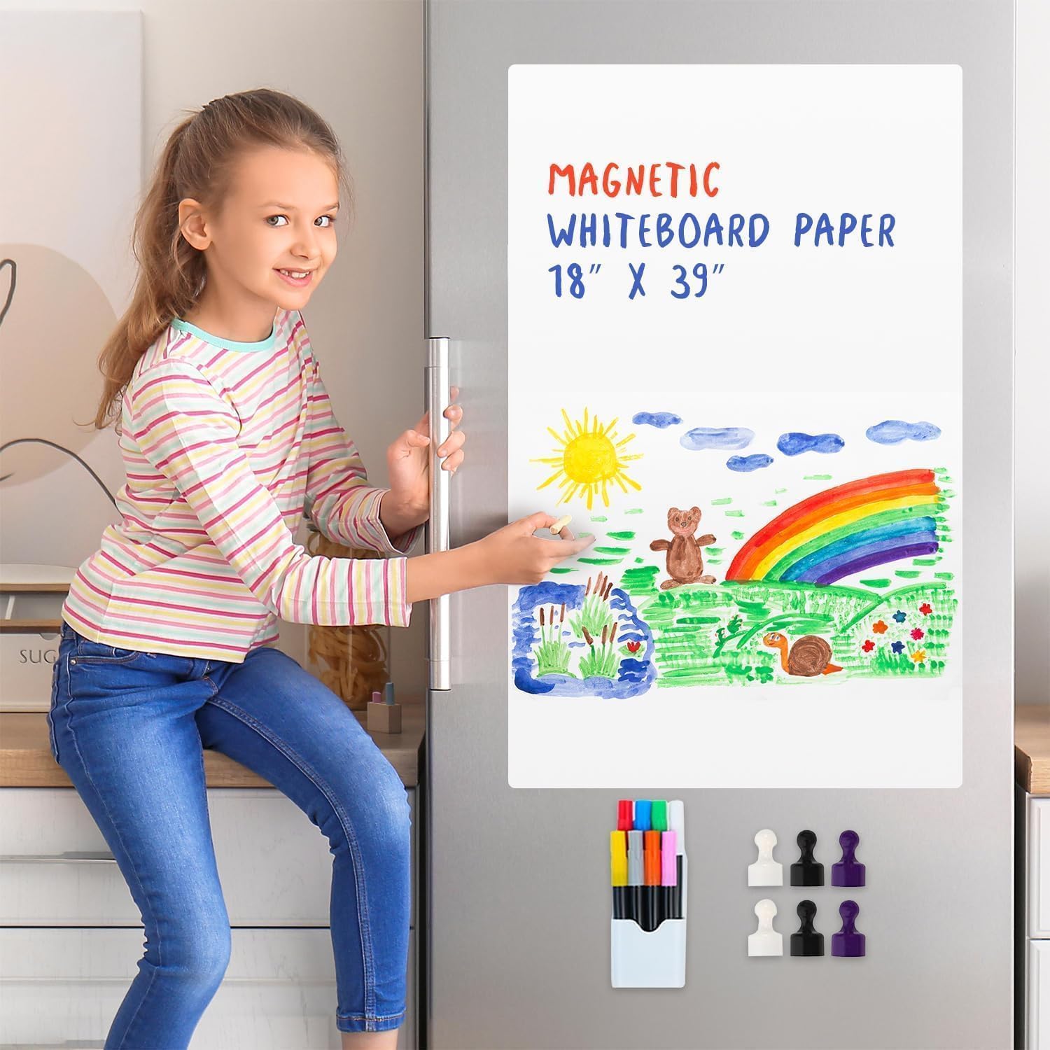 Detalle de Babenoun Magnetic Dry-Erase Whiteboard, 45 × 100 cm, Cut-to-Size