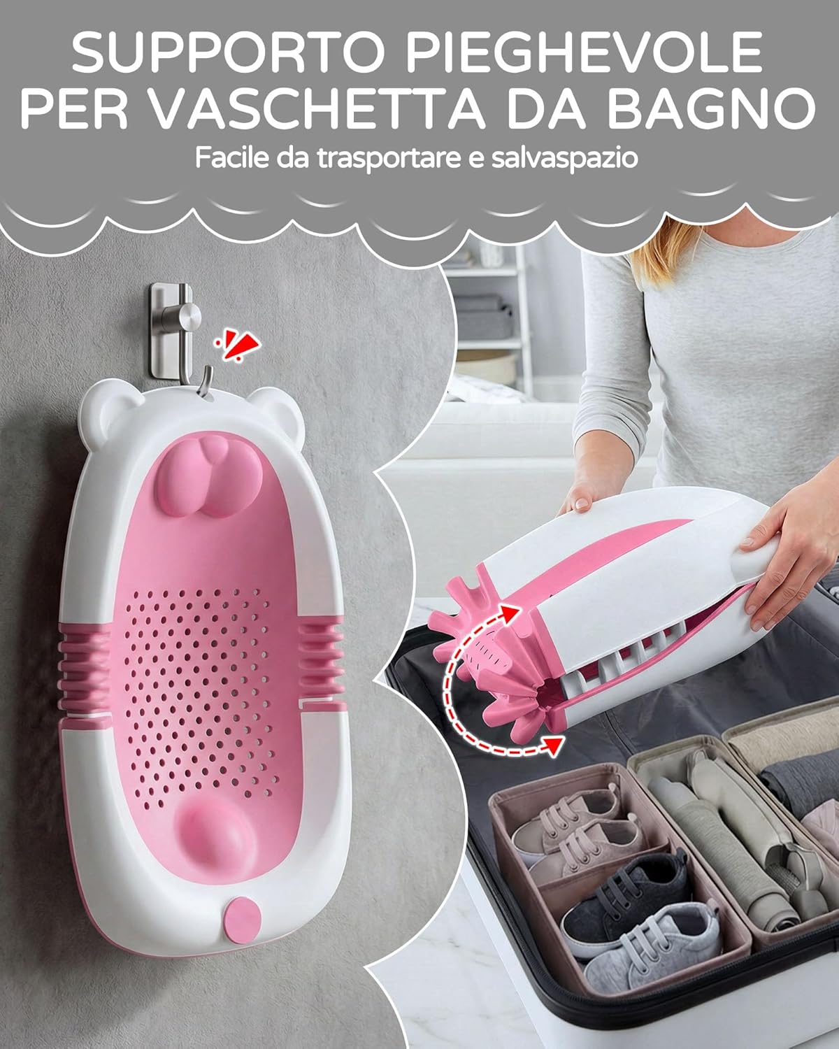 Thumbnail 5 de Vaschetta da bagno pieghevole SANEWE per neonato 0-6 mesi, con supporto e sedile antiscivolo con ventose