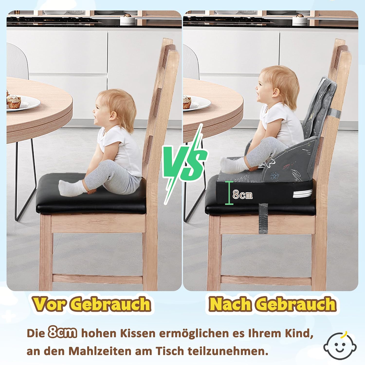 Detalle 2 de UISEBRT draagbare kinderstoelverhoger met 3-puntsgordel, antislip, grijs