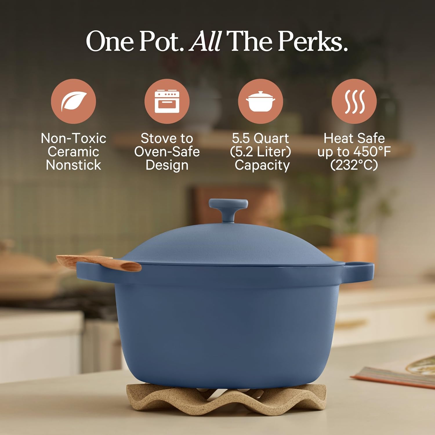 Detalle de Our Place Perfect Pot - 5.2 L Nonstick Ceramic Sauce Pan with Lid (Blue Salt)