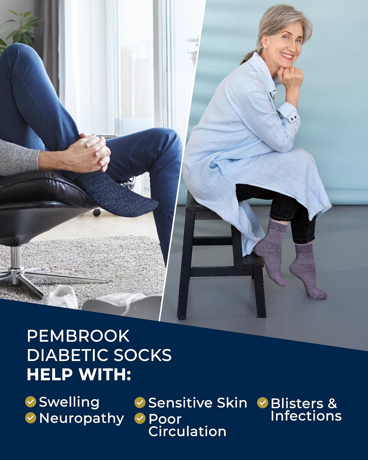 Detalle de Pembrook Bamboo Viscose Diabetic Socks for Women & Men – 6 Pairs Ankle Socks with Non-Binding Fit