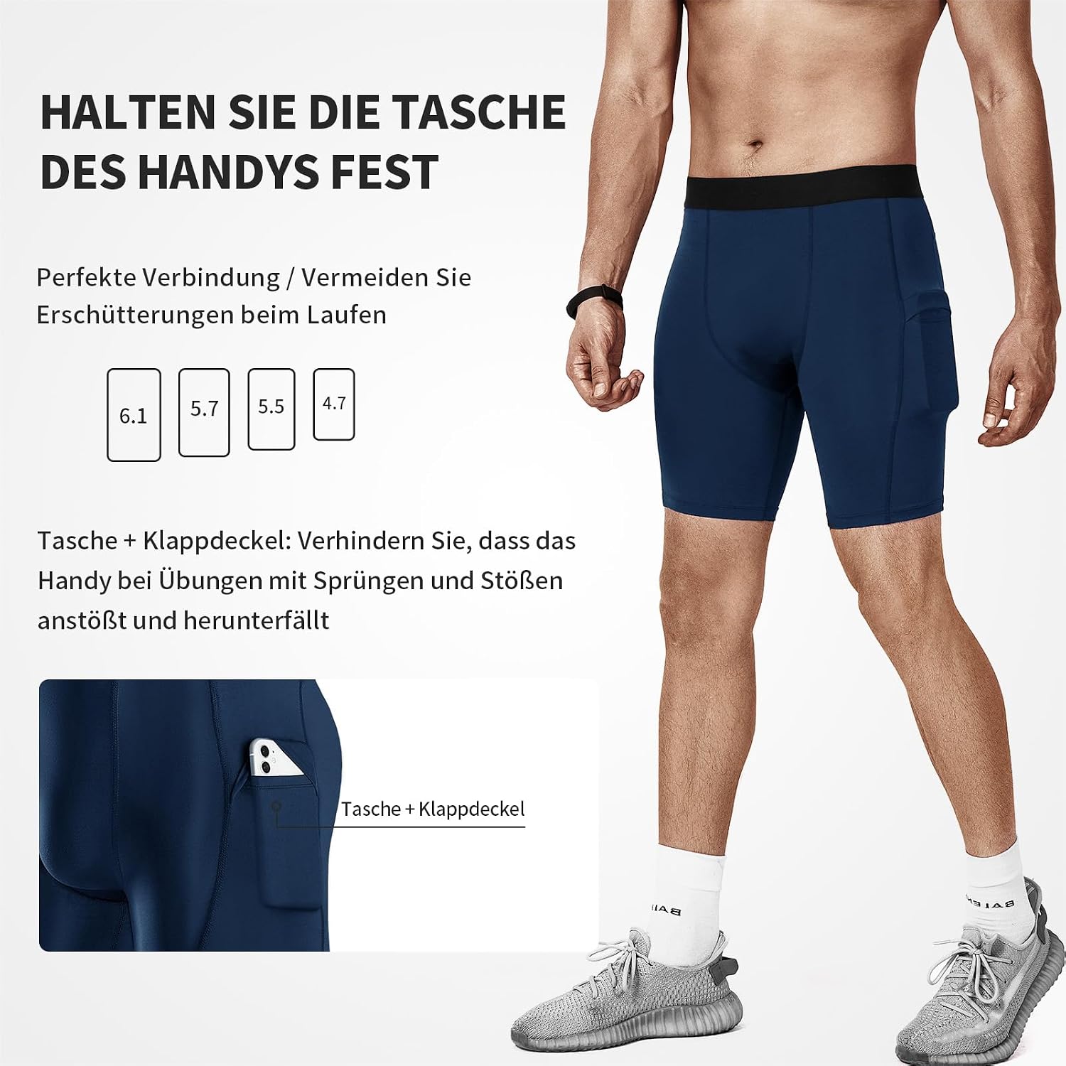 Detalle 2 de Niksa 1 or 3 Pack Mens Compression Shorts – Base Layer Running Shorts with Phone Pockets