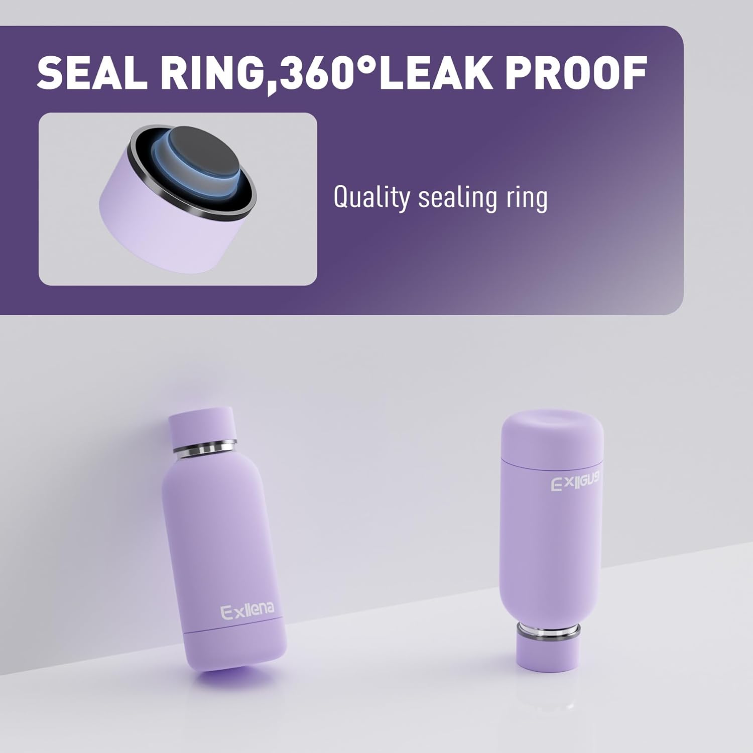 Thumbnail 3 de Exllena Exllena Water Bottle 350ml with Clip – Double Wall Vacuum Insulated (Purple, BPA free)