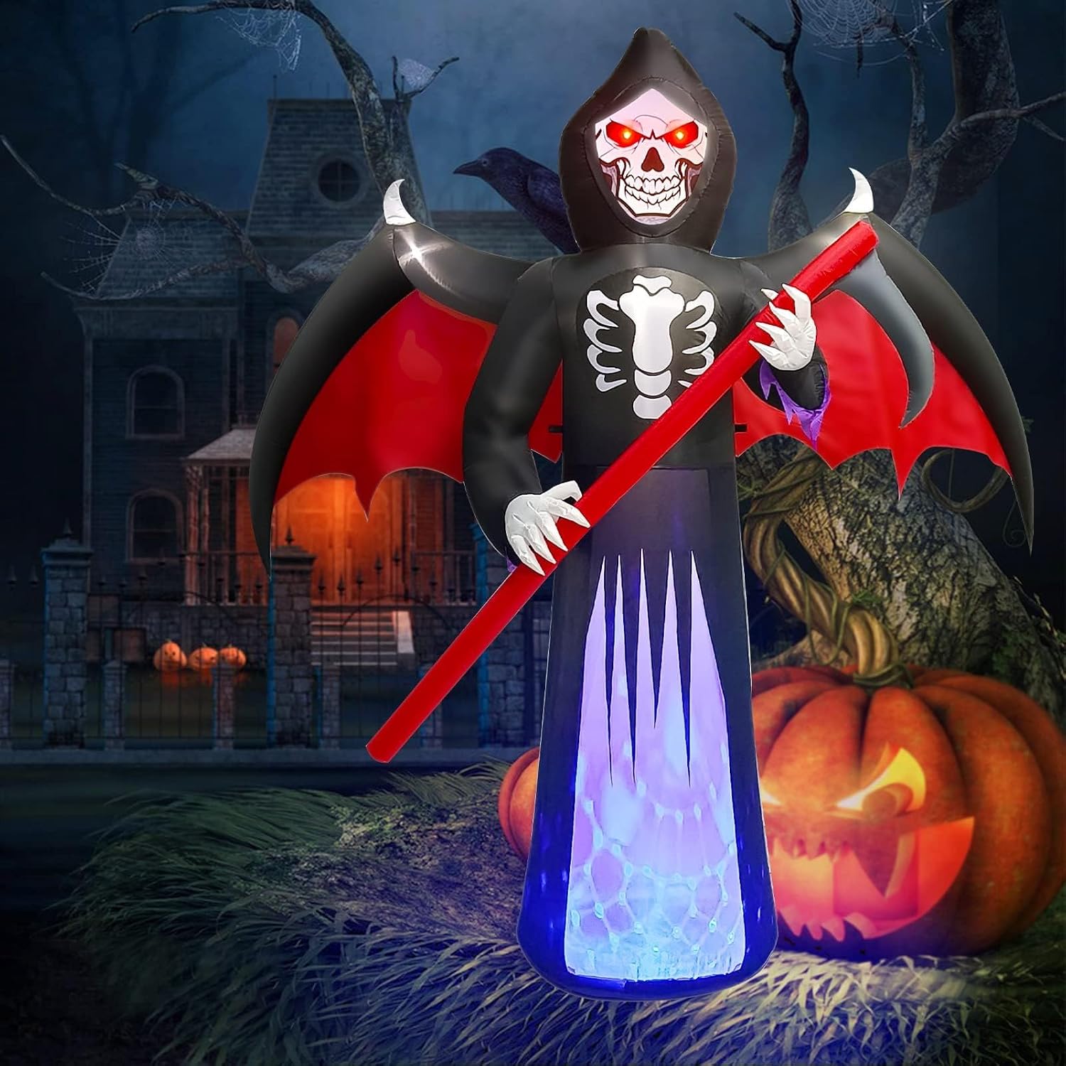 Detalle de Kalolary Inflatable 8.3FT Halloween Grim Reaper with Rotating LED Lights
