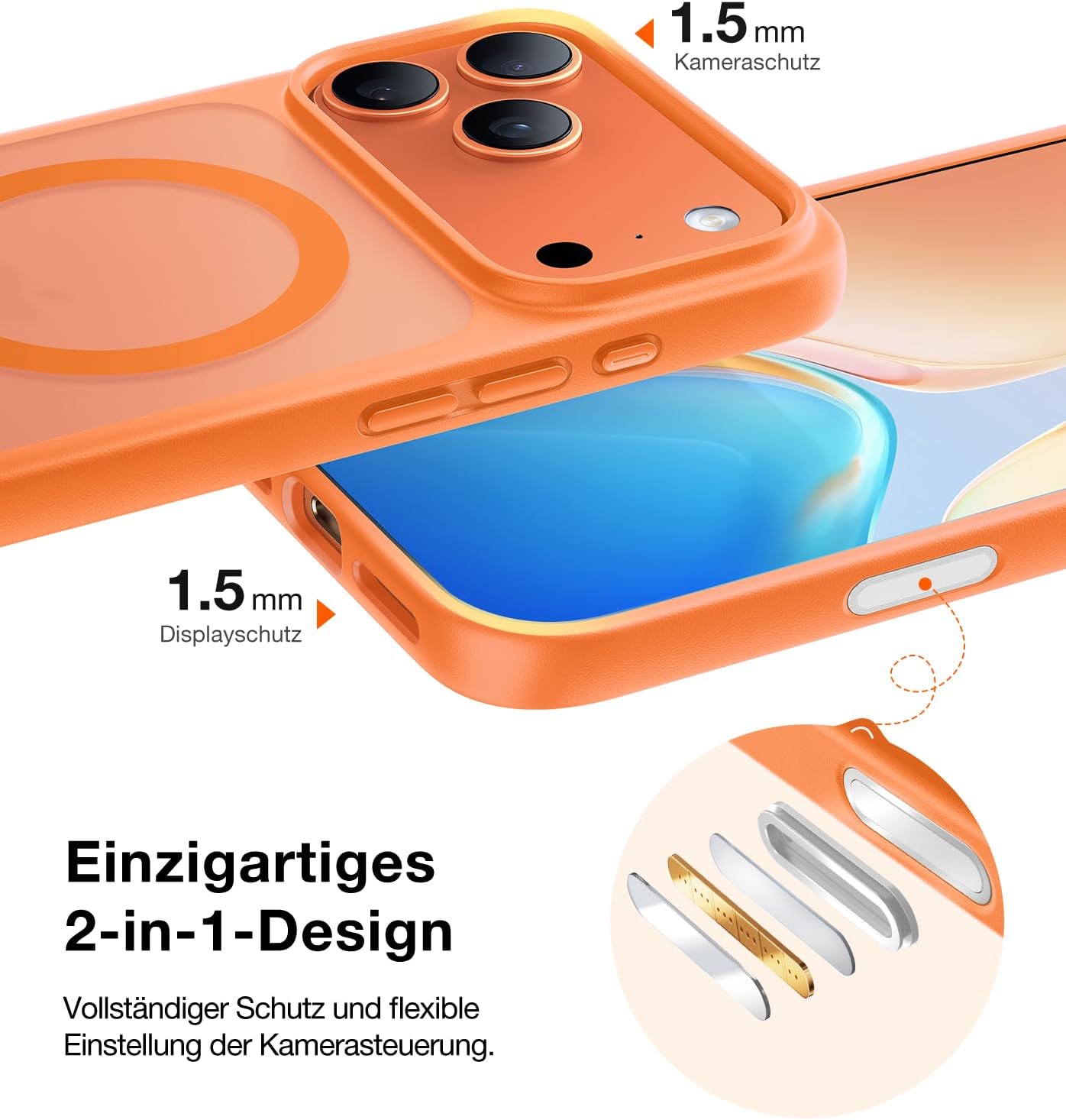 Detalle 2 de TORRAS Guardian‑Mag iPhone 17 Pro Max Hülle Matt Orange