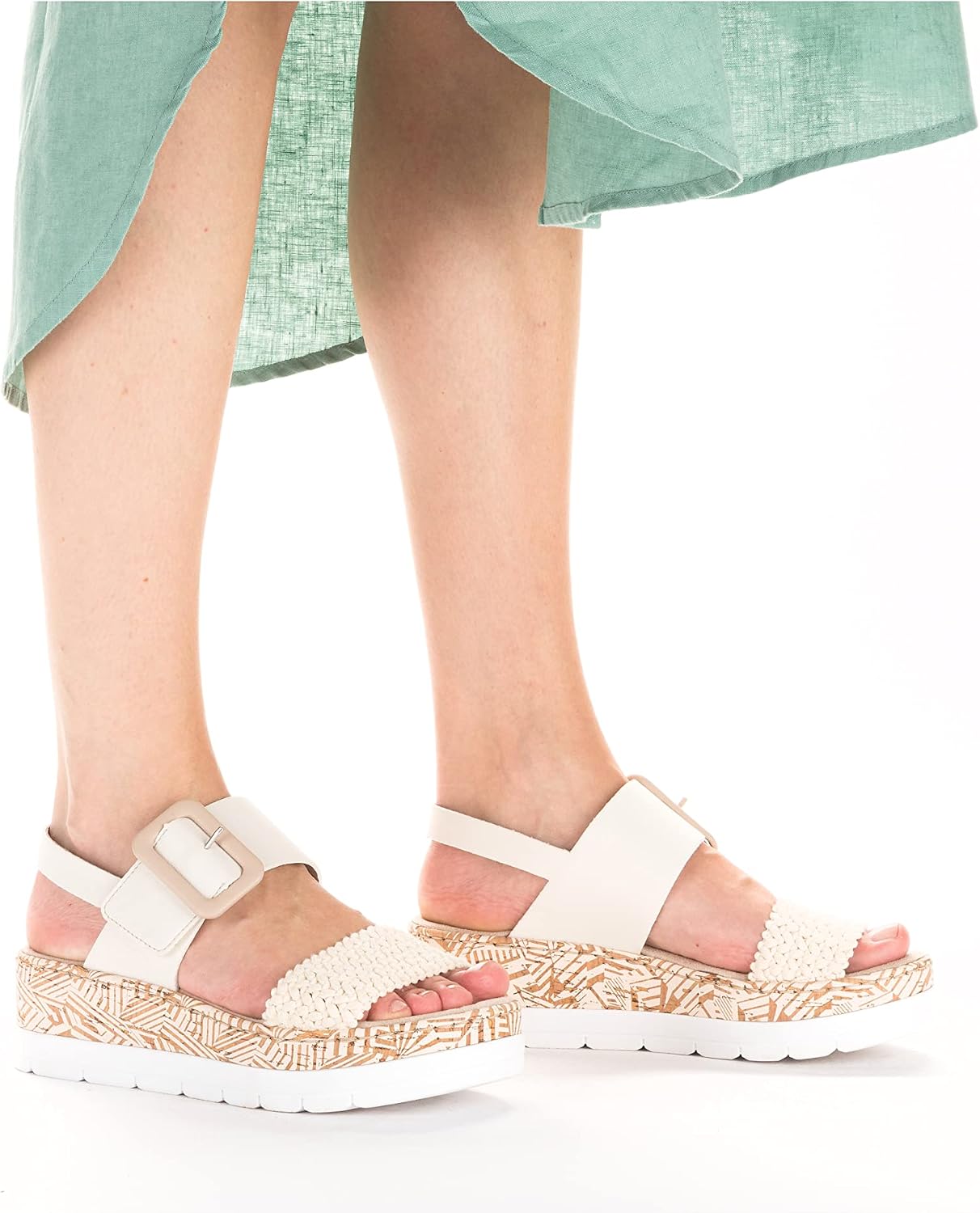 Thumbnail 6 de Sandale Creme/Porzellan beige – Textiloberteil, Plateauabsatz, mittlere Weite