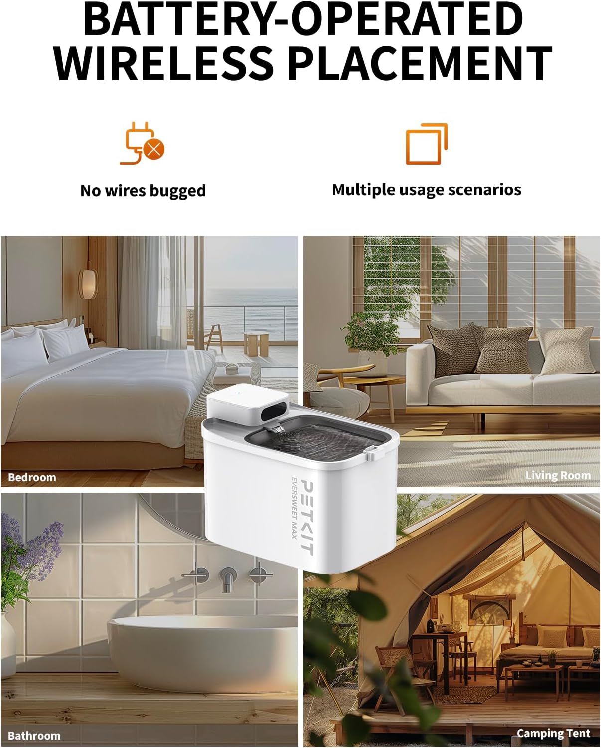 Detalle de PETKIT EVERSWEET MAX Wireless Cat Water Fountain (UVC Pump, 3L, App Control) with Rechargeable Battery