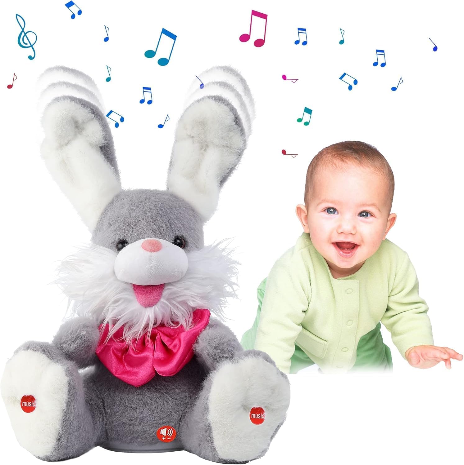 Detalle de seOSTO Bunny Peek-A-Boo Talking Toy: Repeat What You Say, Singing 15 English Songs