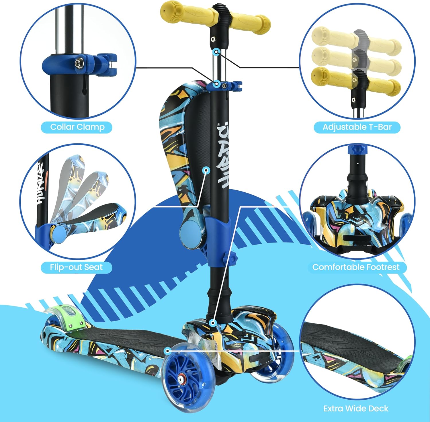 Thumbnail 2 de Hurtle 3-Wheeled Kids Scooter with LED Lights