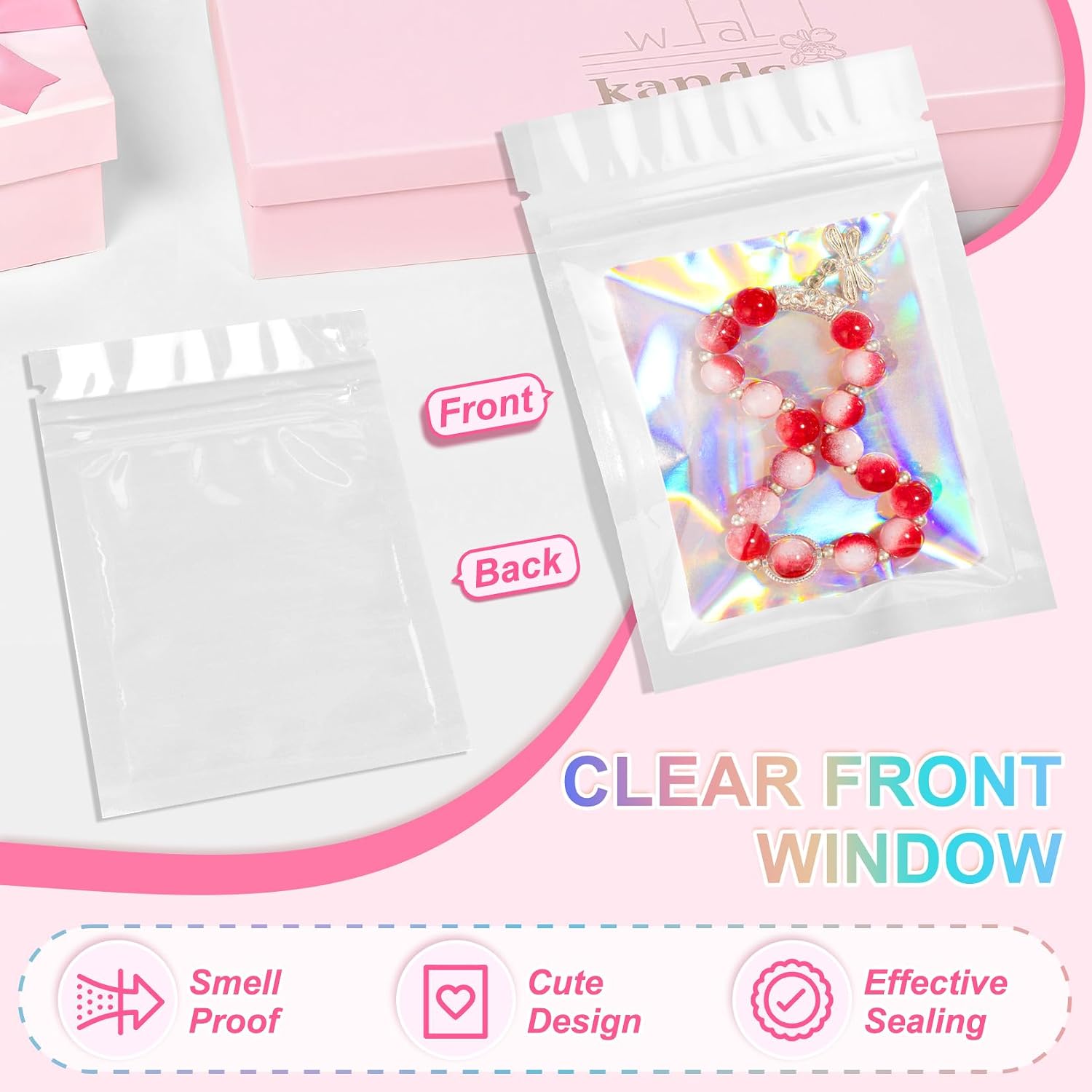 Thumbnail 5 de ANZNKU 100 Pcs Smell Proof Mylar Bags with Clear Window (White, 4.7 x 7.9 in)