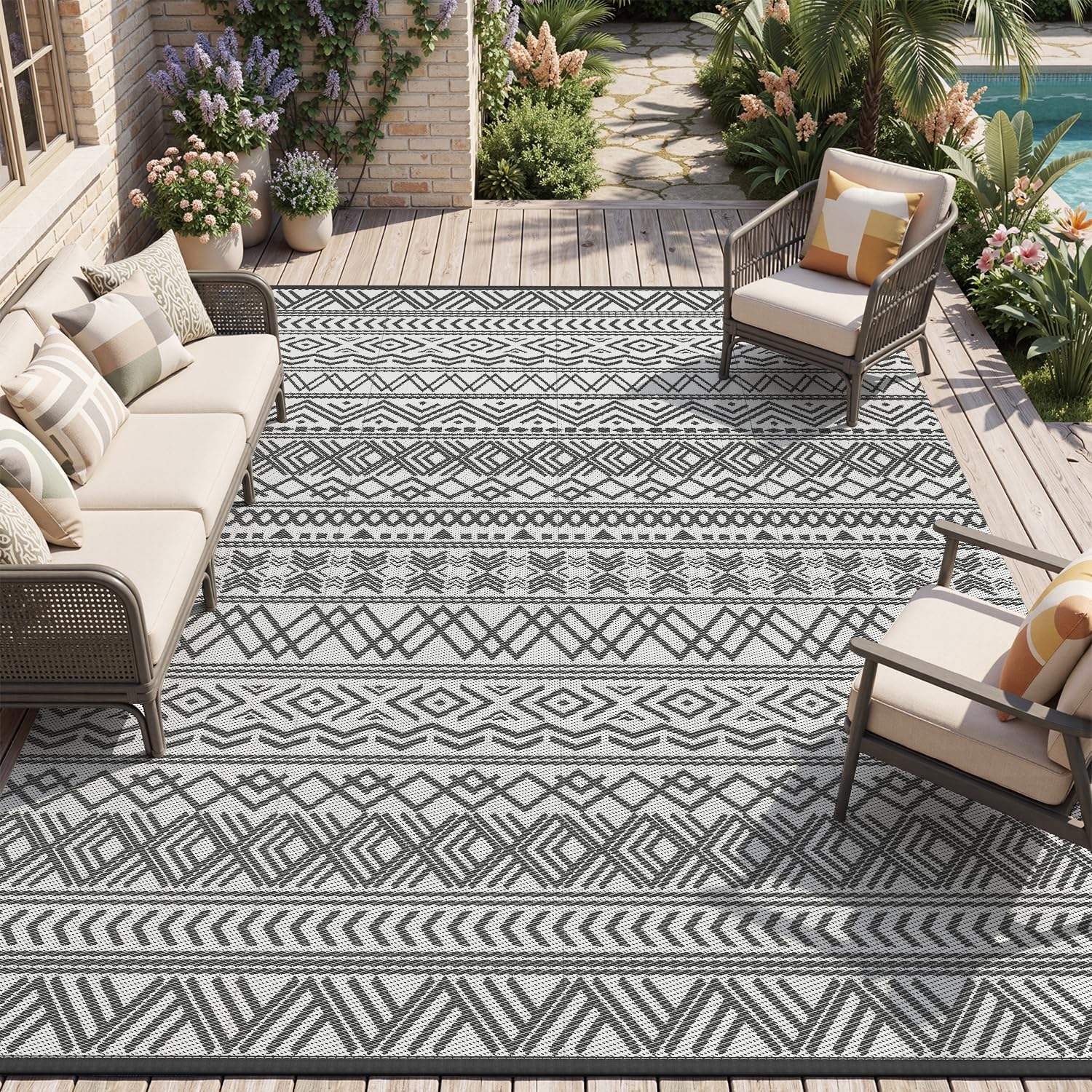 Thumbnail 6 de MontVoo Outdoor Rug Carpet Waterproof 5x8 — Reversible Boho Outdoor Mat for Patio, RV, Camping