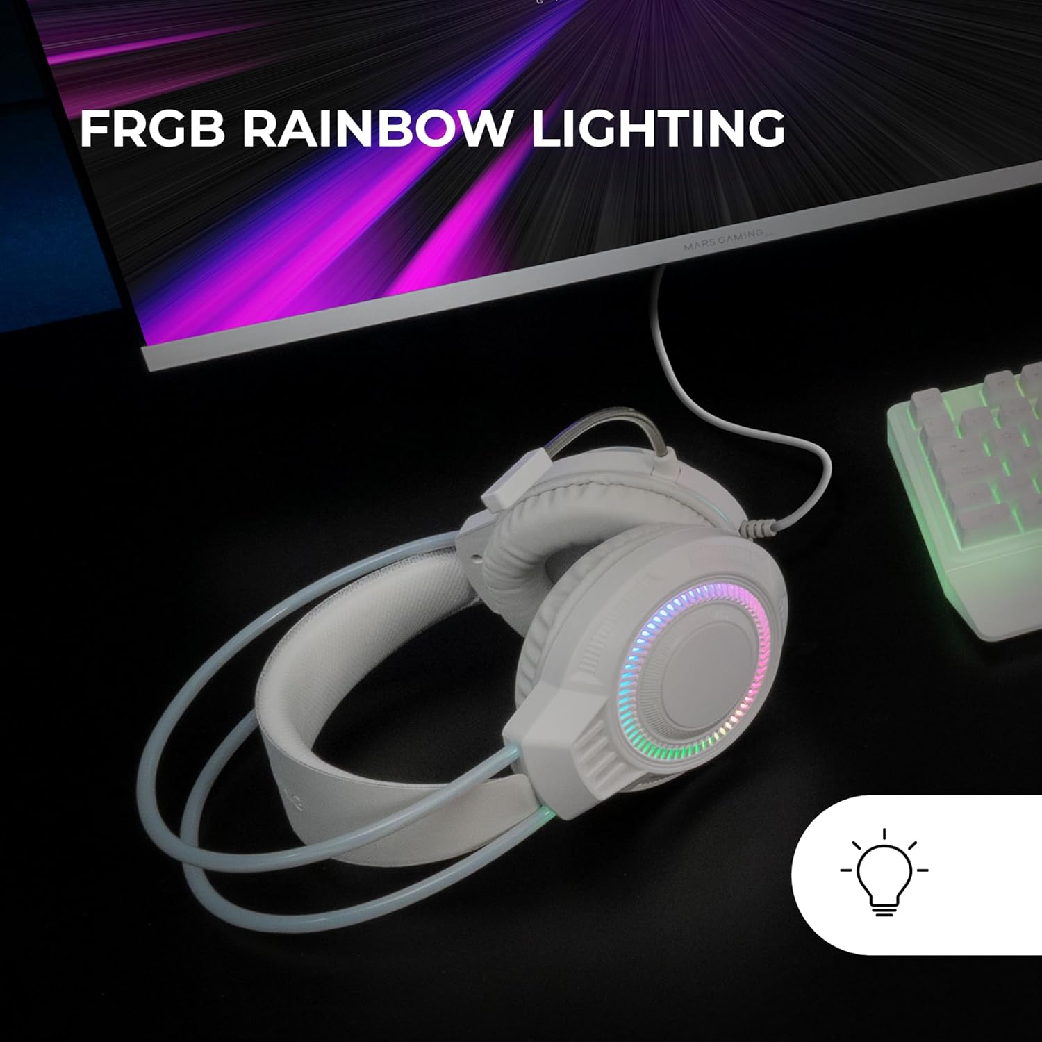 Detalle de Mars Gaming MH124: cuffie gaming FRGB Rainbow, comfort prolungato e compatibilità estesa