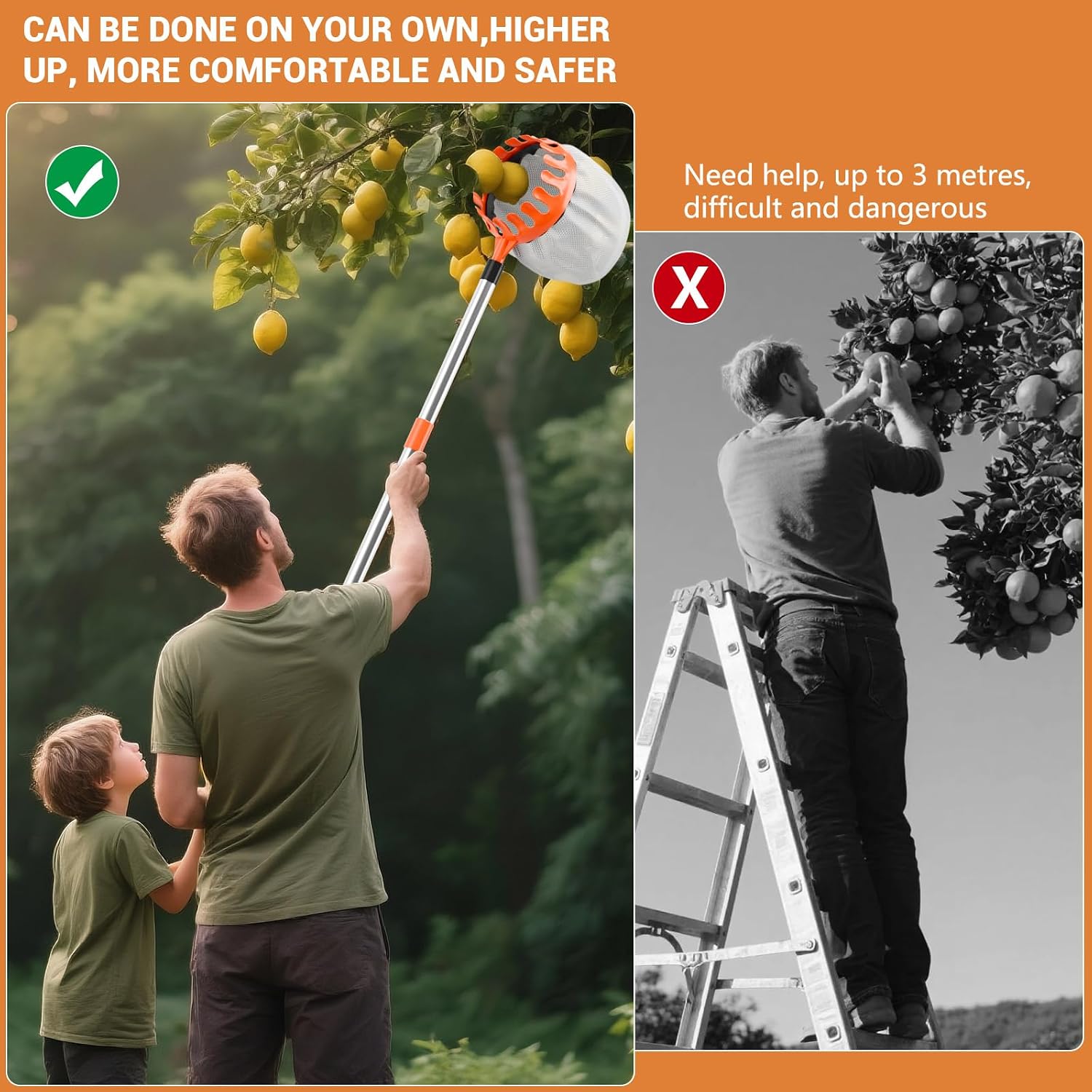Thumbnail 6 de InemzTal Apple Picker Telescopic Fruit Picker with 16 cm Fabric Bag