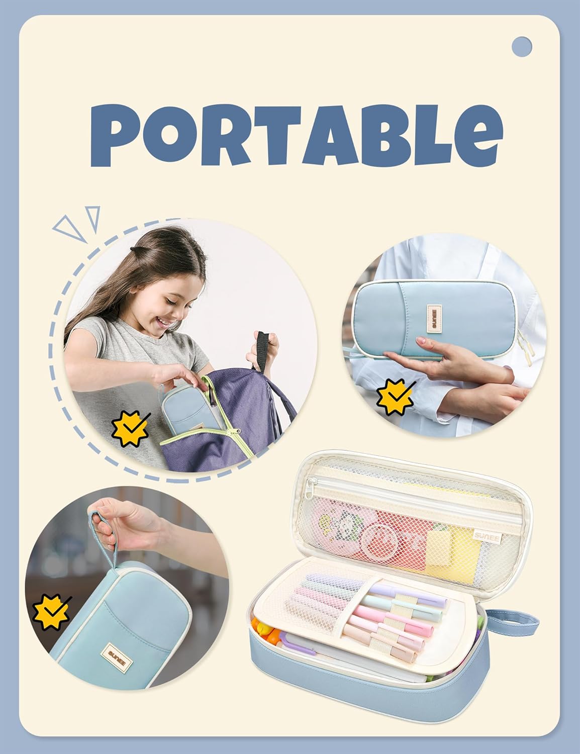 Detalle 2 de SUNEE Large Capacity Pencil Case with Compartments and Handle (Blue)