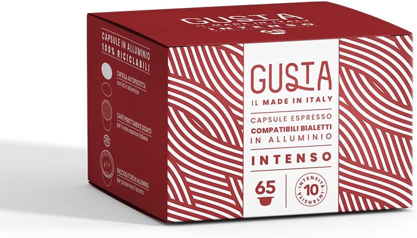 Detalle de Gusta Compatibili Bialetti in Alluminio, Gusto Intenso – Box da 65 capsule, Intensità 10