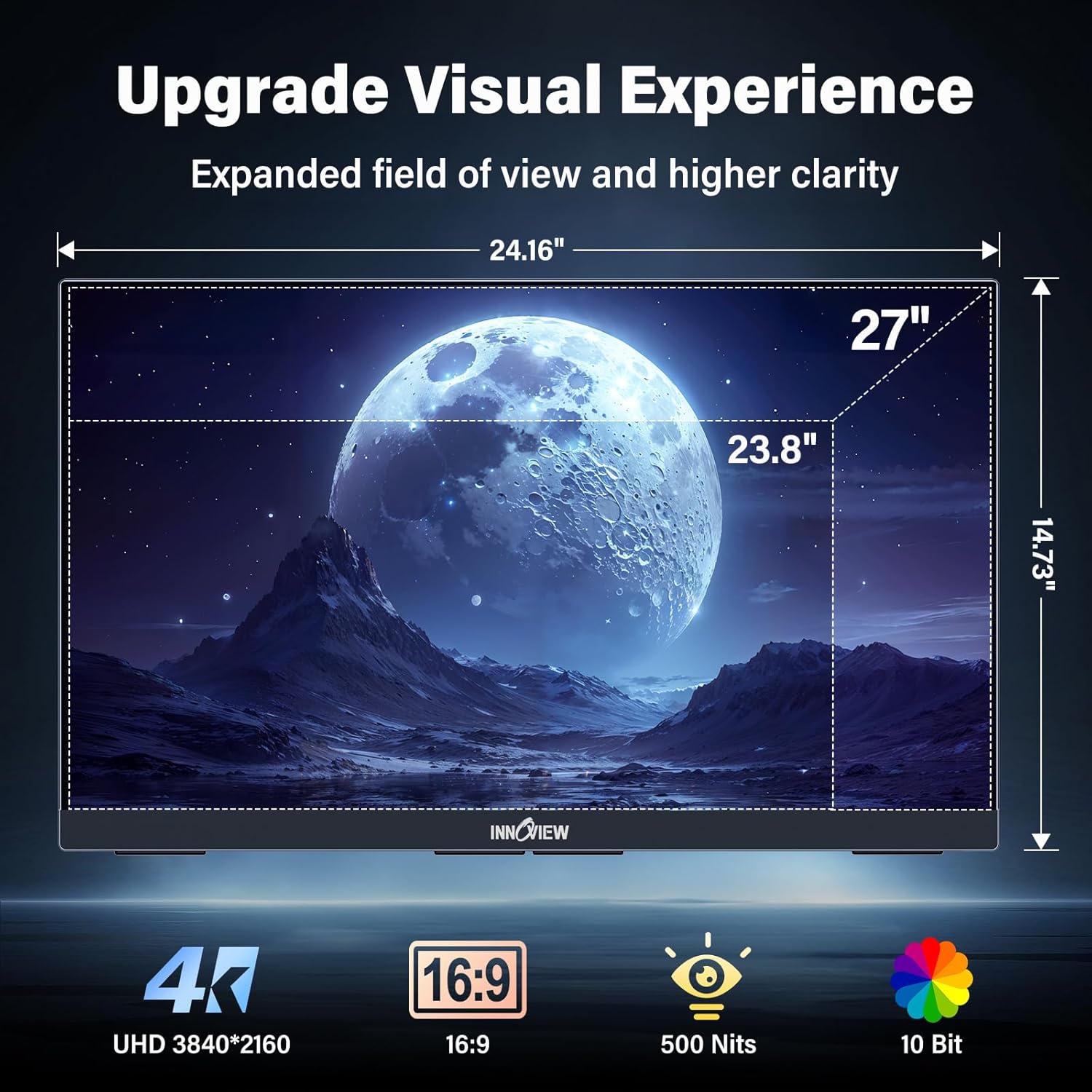 Thumbnail 4 de InnoView 27-Inch Dual-Mode 4K UHD/ FHD 120Hz/288Hz Portable Monitor with USB-C & HDMI