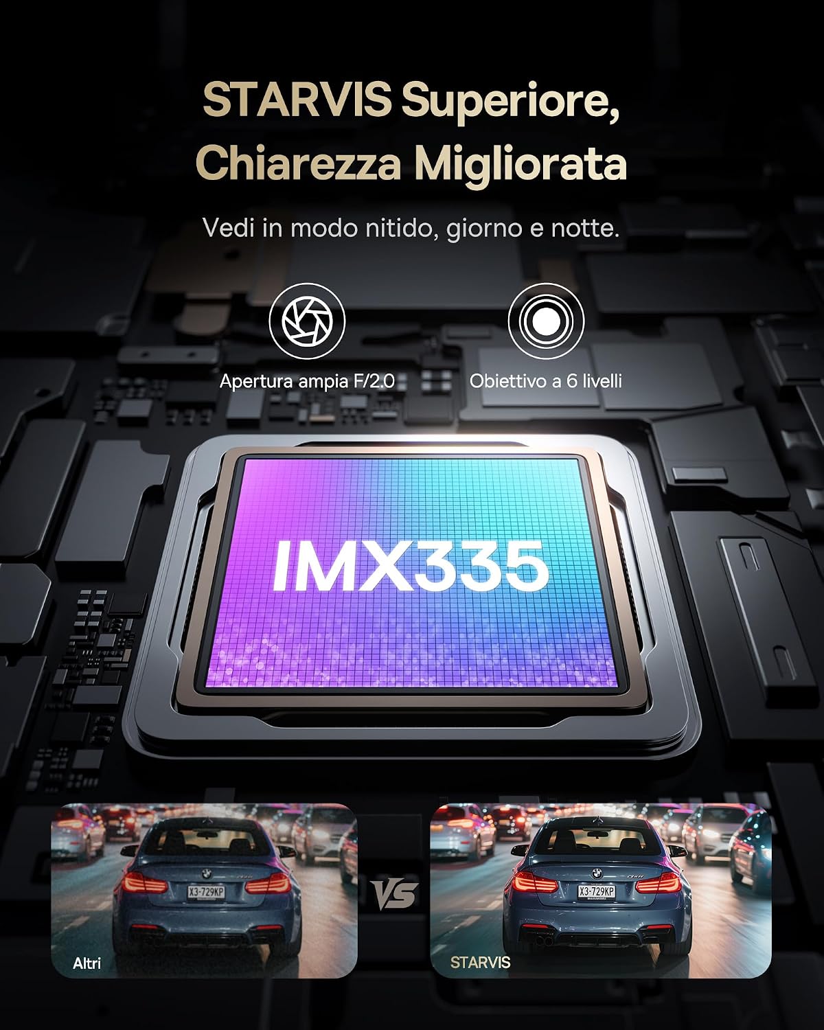 Detalle de Baseus VD1 Pro Dashcam: registrazione frontale 4K + posteriore 1080P, parcheggio solare e WiFi 5GHz