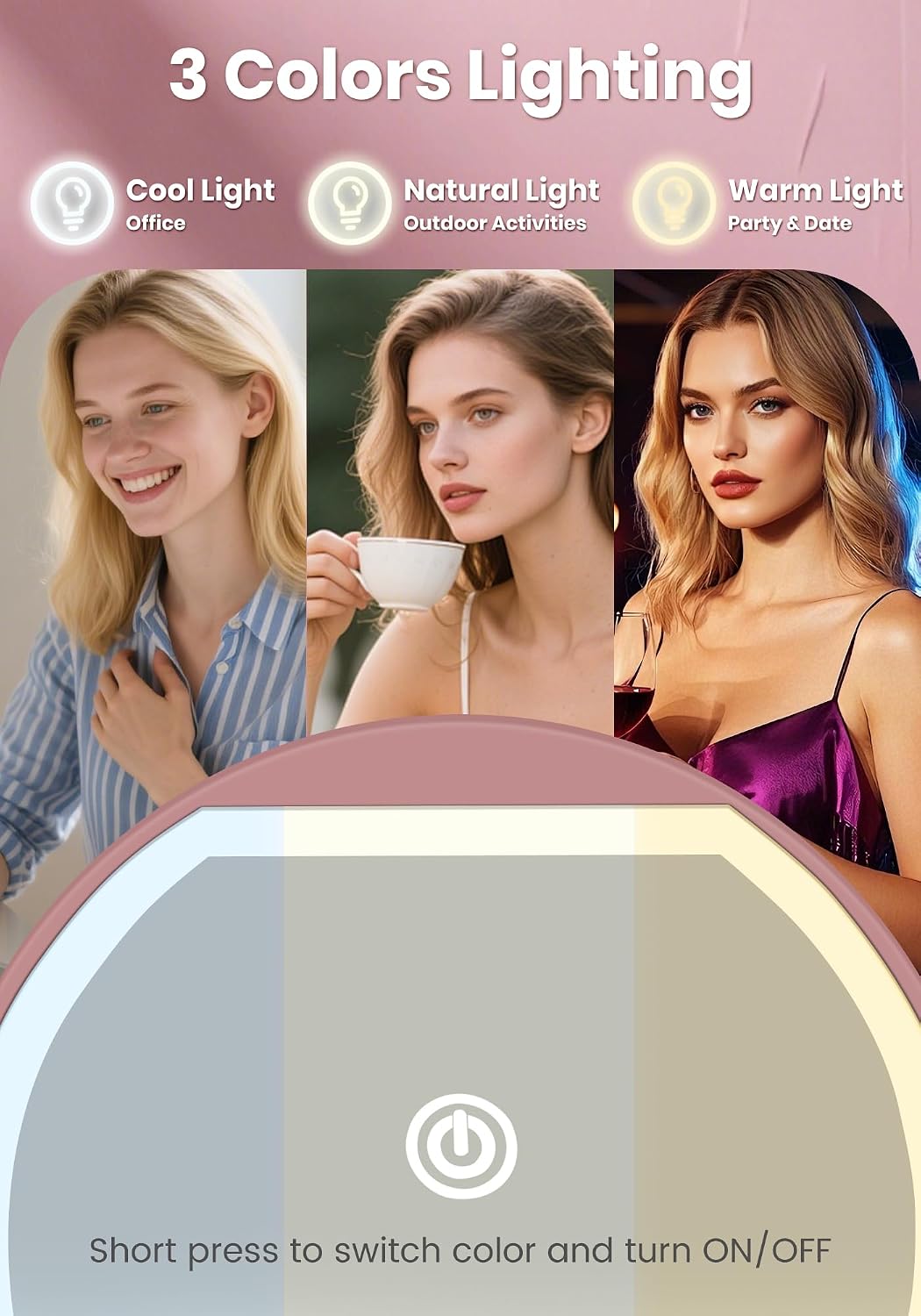 Detalle de SisKokoro 40X Rechargeable Compact Makeup Mirror with Light, Rose