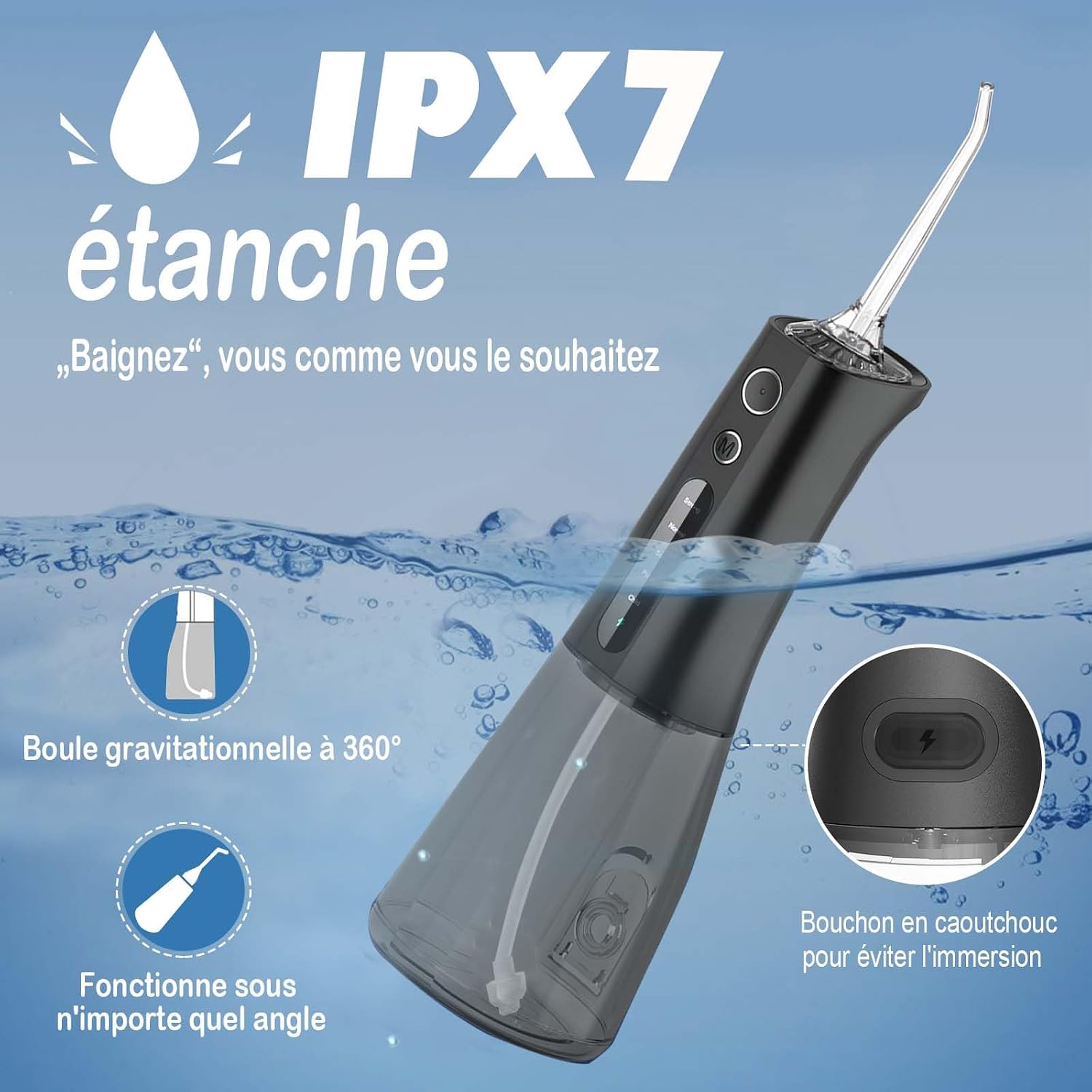 Detalle de SURFOU Jet Dentaire Hydropulseur Professionnel – Irrigateur dentaire alimenté par USB