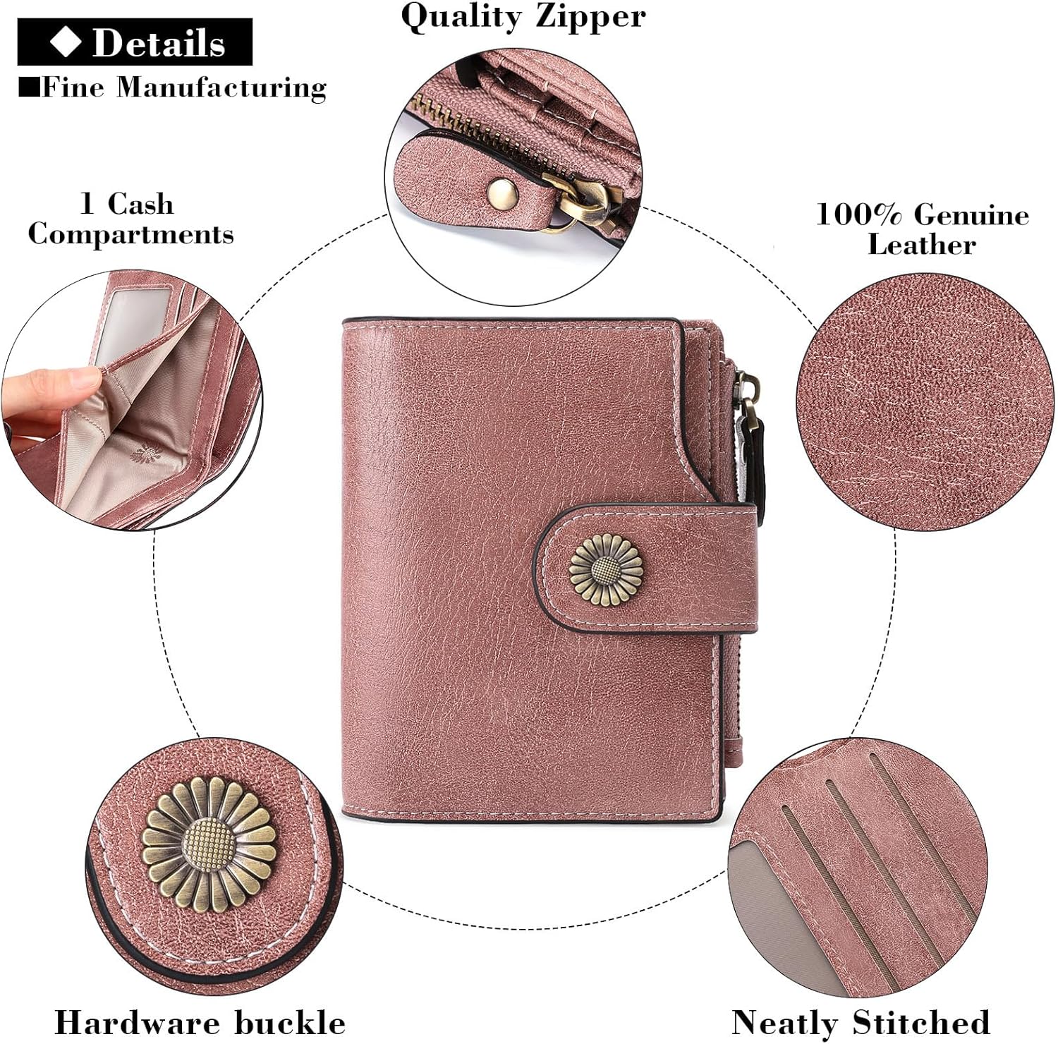Thumbnail 5 de SENDEFN Damen Portemonnaie Echtleder, Bifold mit RFID-Schutz – 16 Kartenfächer, Reißverschlussfach