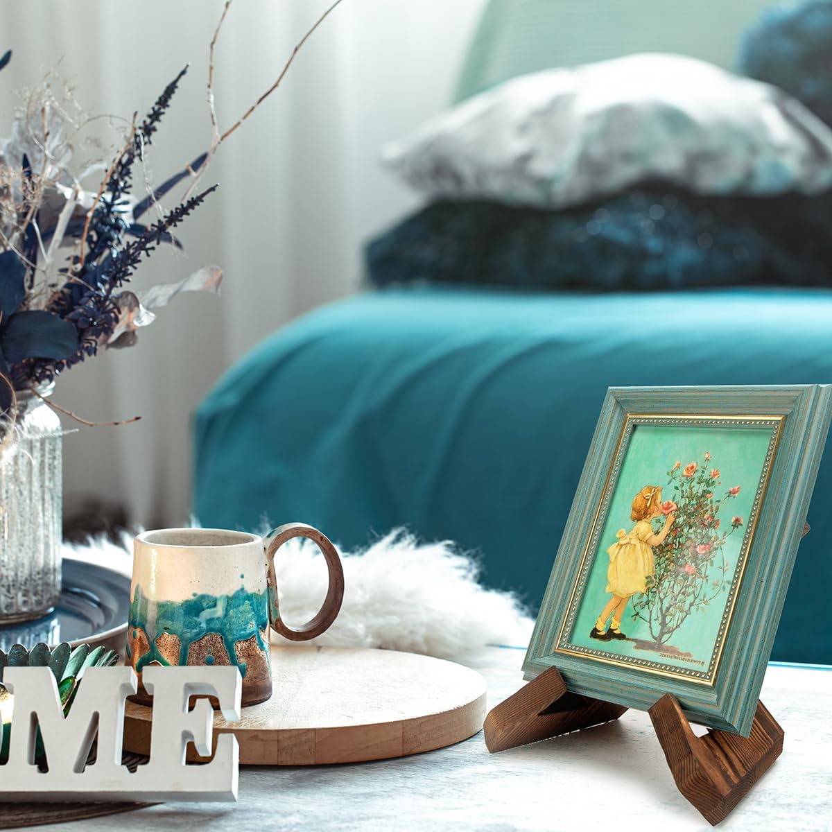 Detalle 2 de masteymoh houten kookboekhouder, bruin met landelijke stijl en opvouwbaar kruisframe