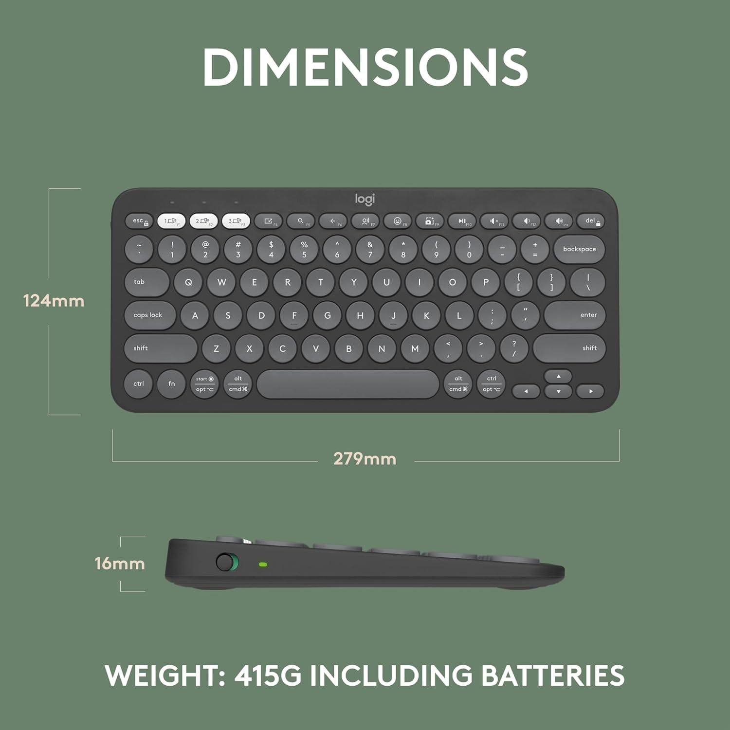 Detalle 2 de Logitech Pebble Keys 2 K380s Bluetooth Keyboard, Compact, 3-Device Switching