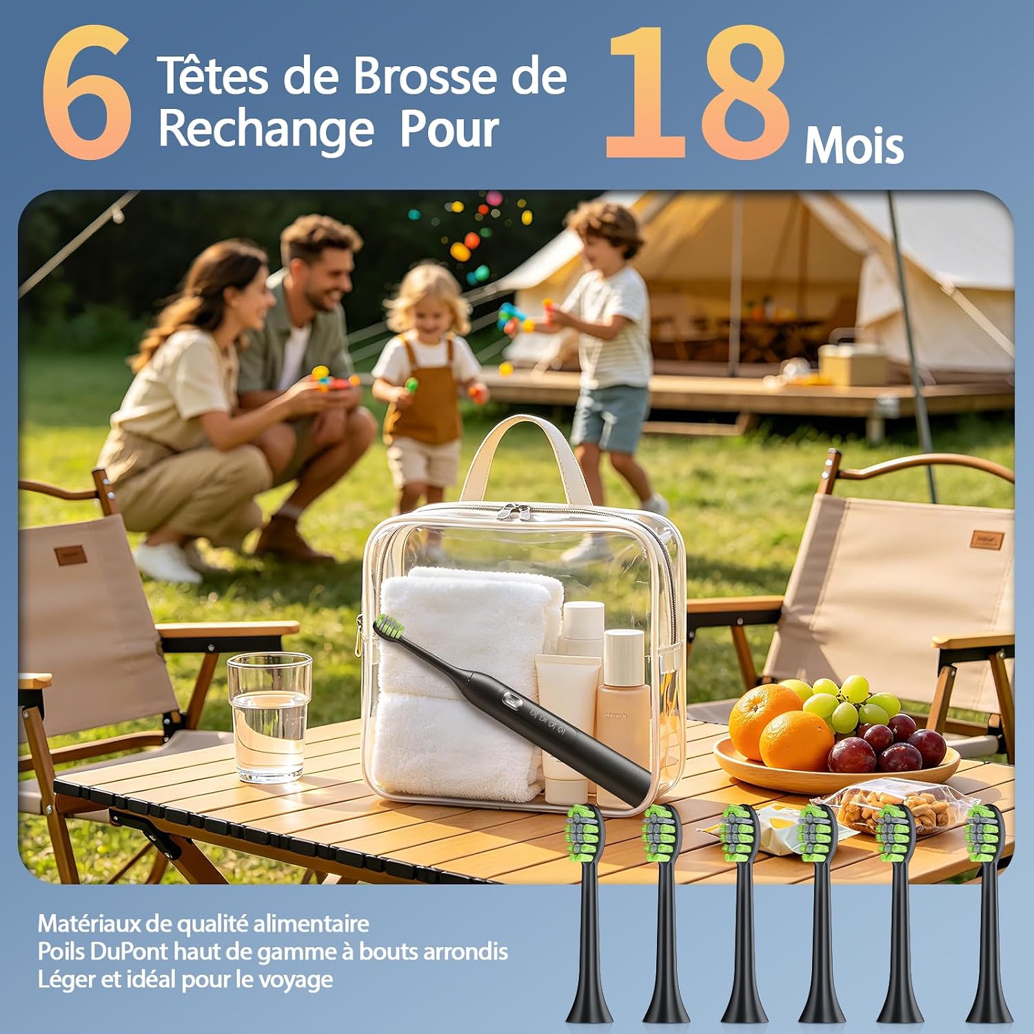 Detalle de OasiSmile Brosse À Dent Électrique Soniques pour Adultes — 120 jours d’autonomie, 6 têtes, 4 modes, IPX7