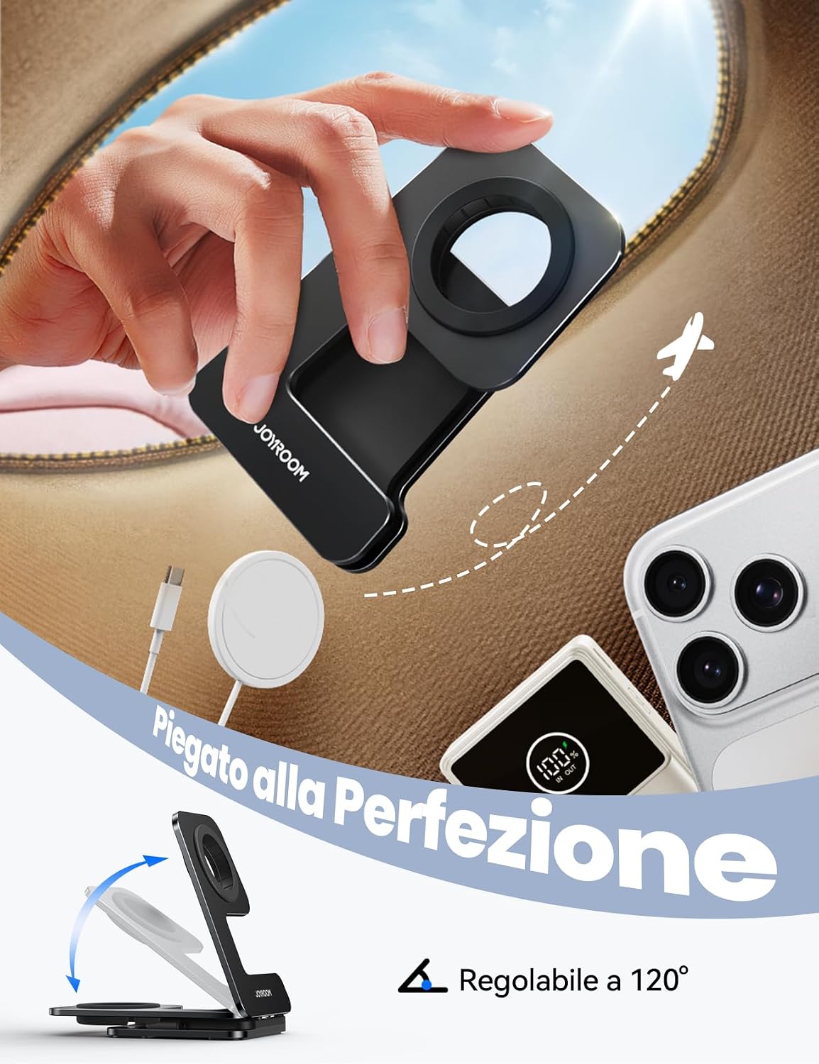 Detalle de JOYROOM Stazione di ricarica pieghevole per Apple Watch S11/S10/S9/S8/S7/S6/S5/SE (3/2/1) e Ultra 3/Ultra 2/Ultra 1 – Supporto nero