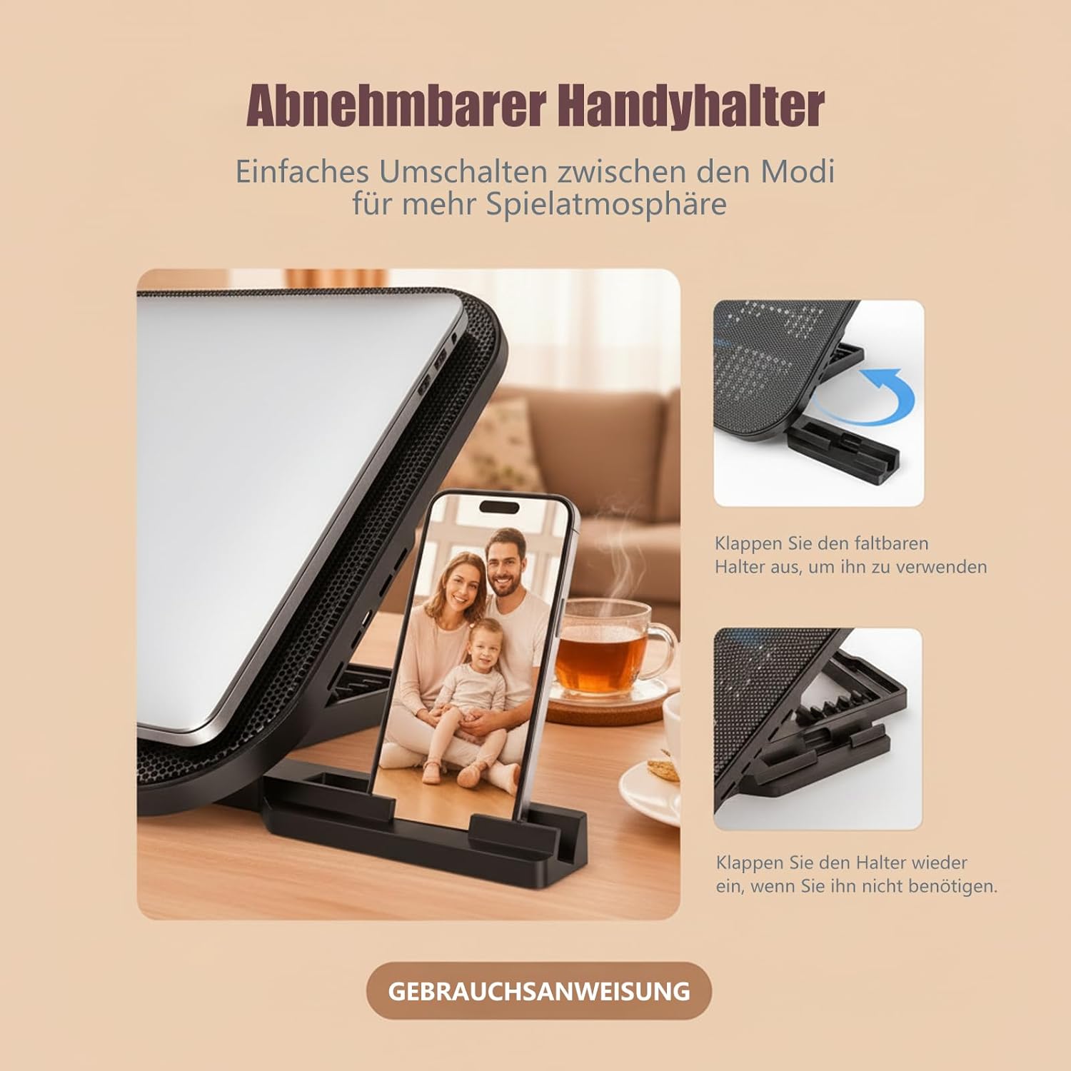 Detalle de Laptop Cooling Pad with 3 Quiet Fans and 5-Level Ergonomic Stand