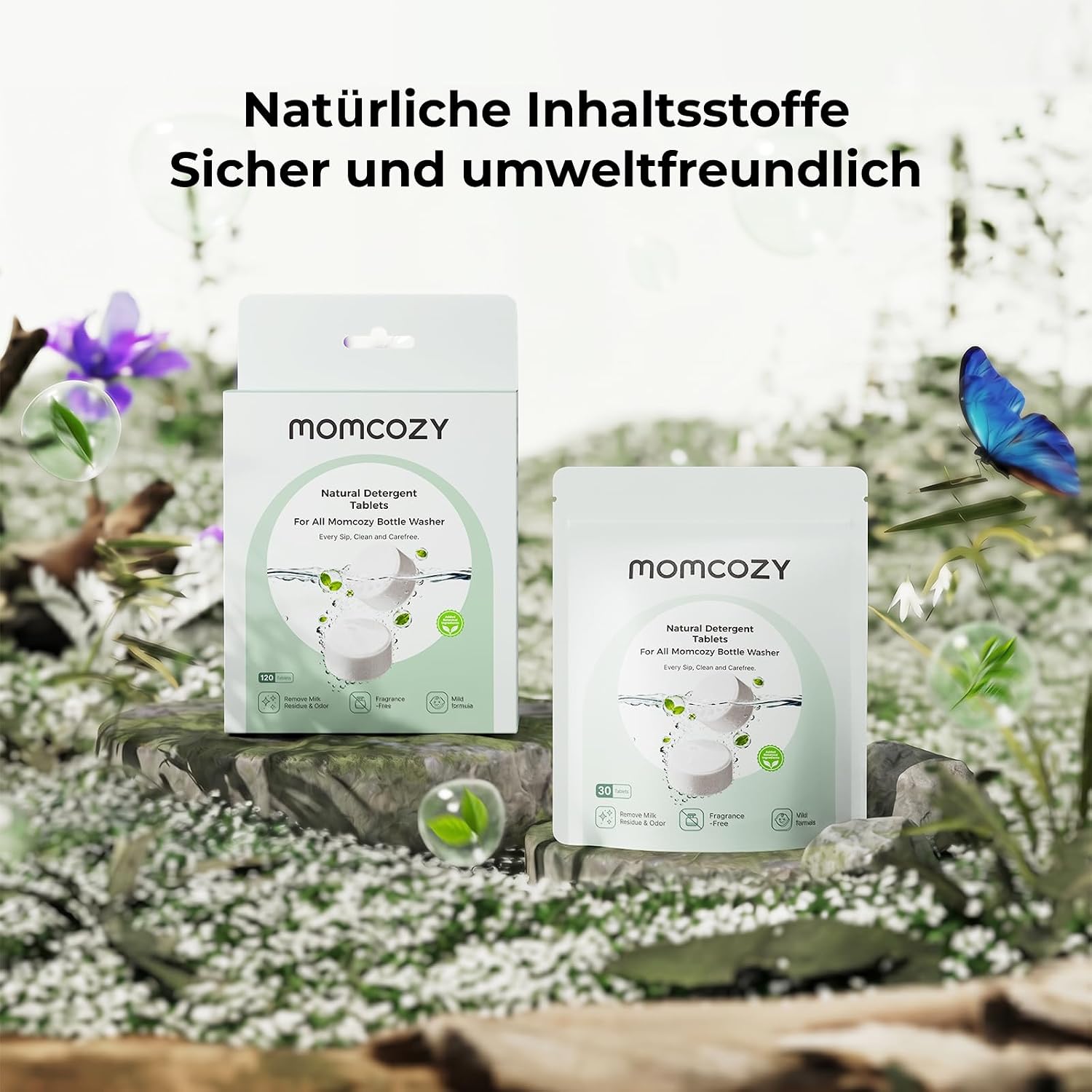 Detalle de Momcozy Offizielle Waschtabletten – pflanzliche Reinigung für Babyflaschen, 120 Tabletten