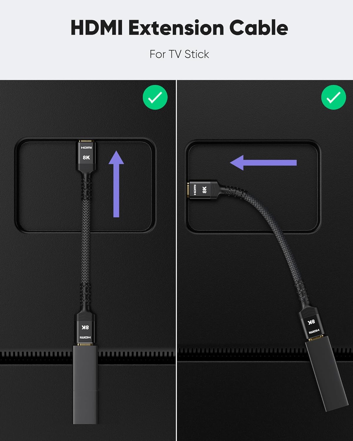 Thumbnail 1 de Highwings 8K/4K HDMI Extender Cable (2.1, 3ft) — Short HDMI Extension Male to Female