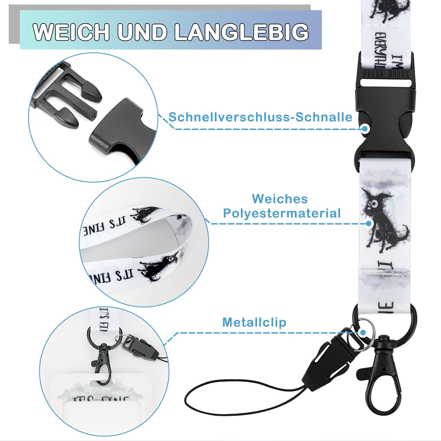Detalle 1 de Ausweishülle mit Band – ID Badge Holder Breakaway Lanyard mit ausziehbarer Badge-Reel und abnehmbaren Clips