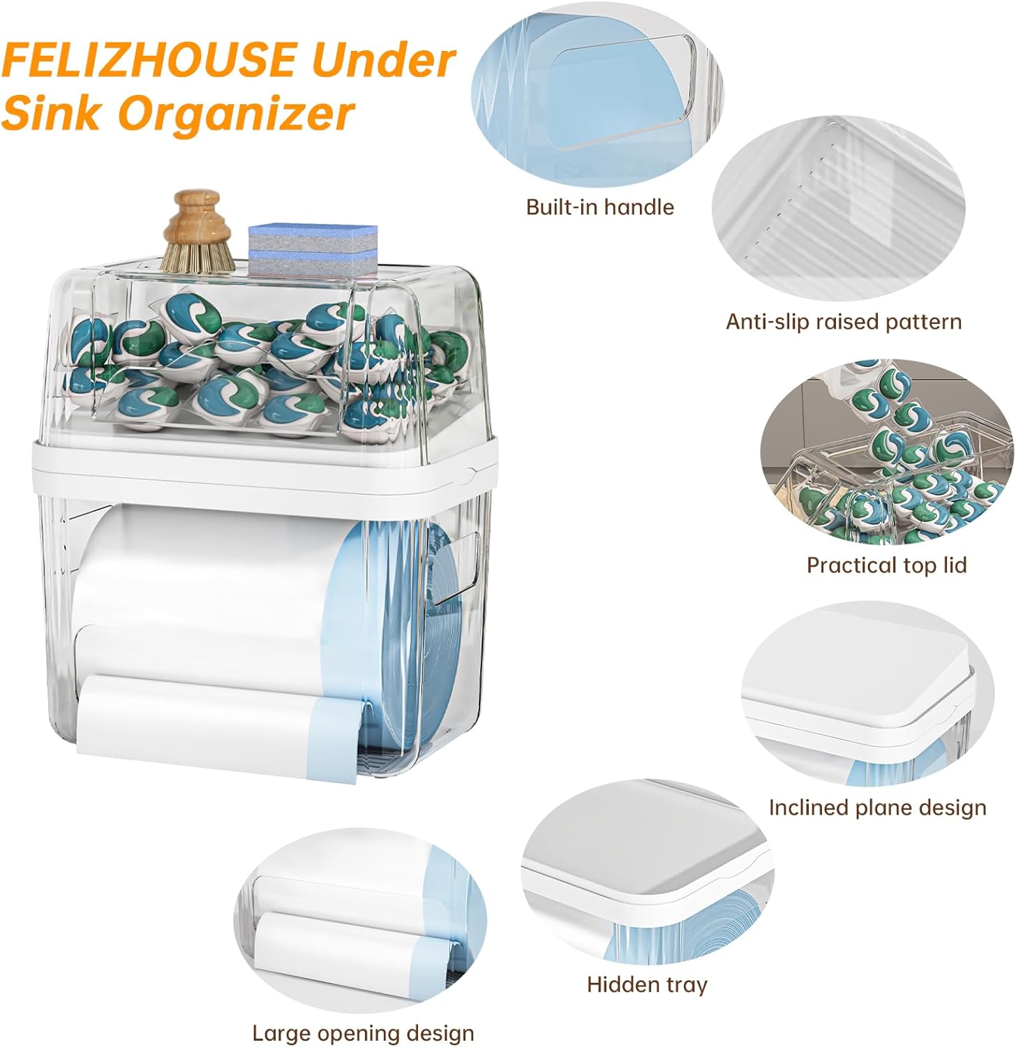 Thumbnail 6 de 2-in-1 Trash Bag Holder, Laundry & Dishwasher Pods Container – Under Sink Organizer