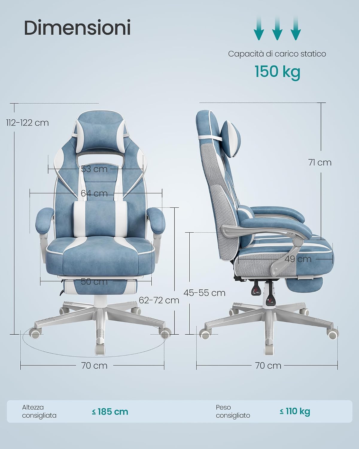 Detalle de SONGMICS OBG073Q01 Poltrona gaming 150 kg