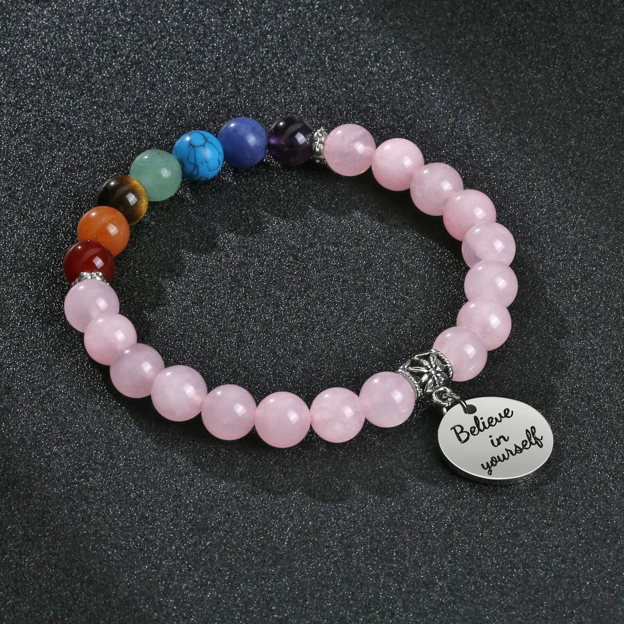 Thumbnail 1 de JSDDE Chakra Crystal Bead Bracelet: 7-Gem Balance with Text Charm