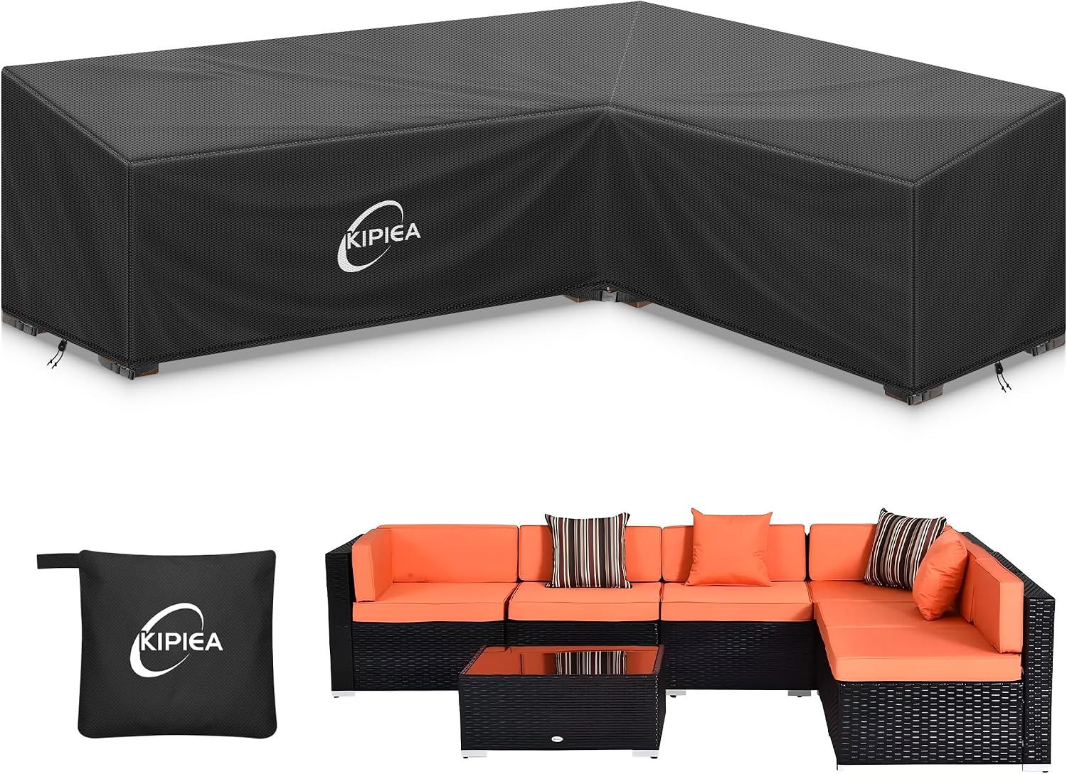 Detalle de Kipiea 104"x 83" L x 33.5" D x 31" H Right-Facing L-Shaped Patio Cover