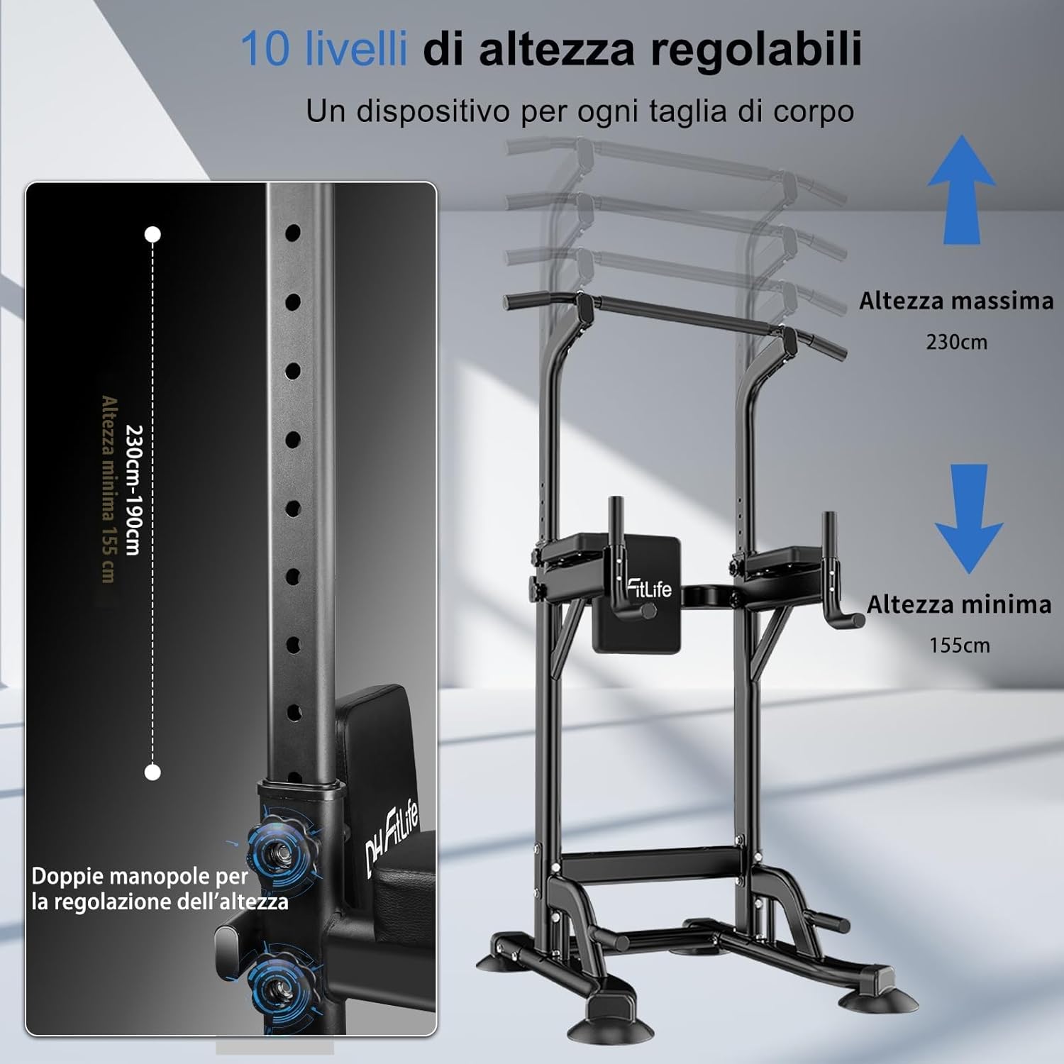Thumbnail 1 de DH FitLife Power Tower Dip Station: stazione fitness da casa con barra per trazioni e dip